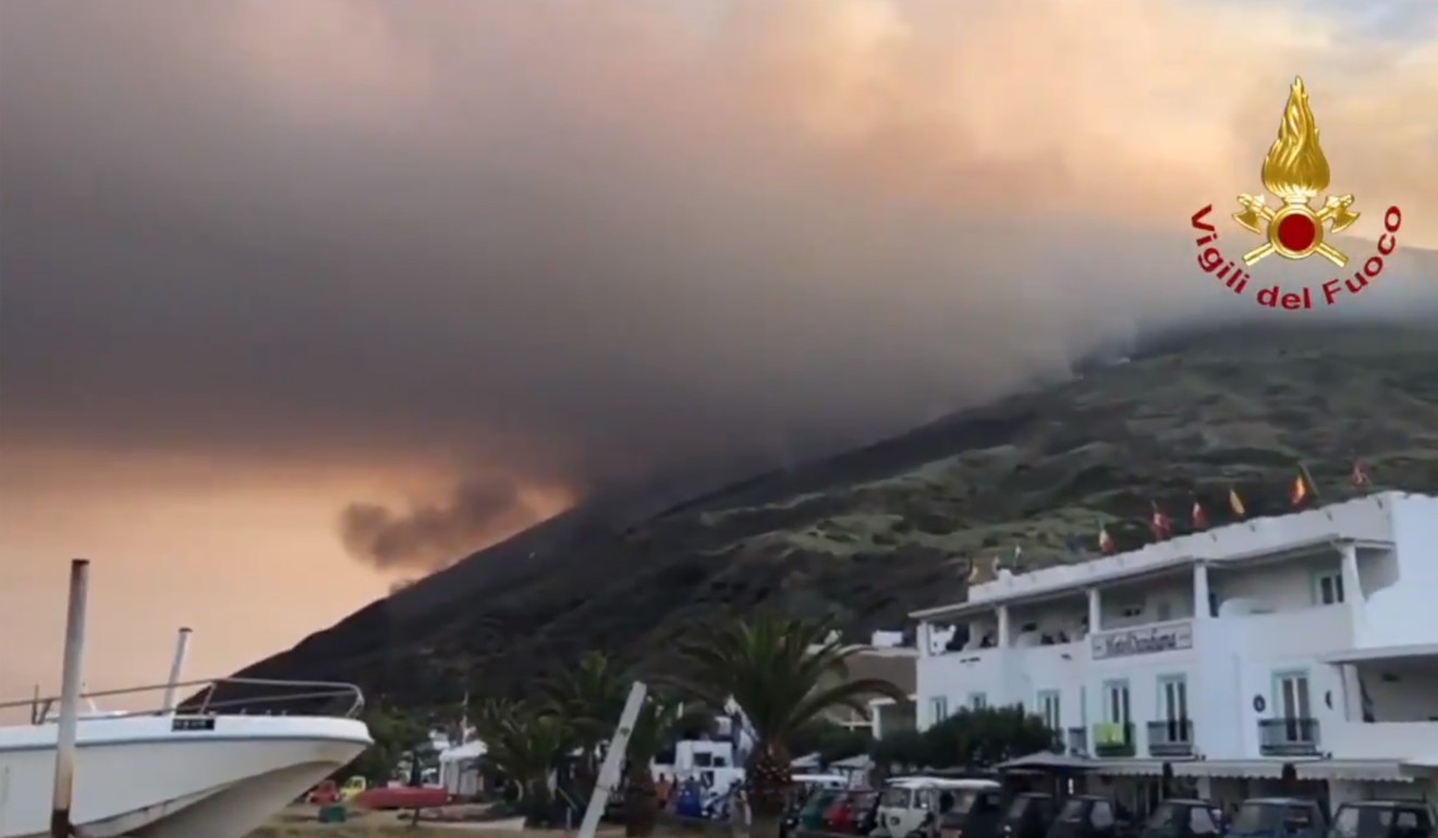 A screen grab from an Italian National Corps of Firefighters video shows the Stromboli volcano on Wednesday. Photo: Vigili del Fuoco via AFP