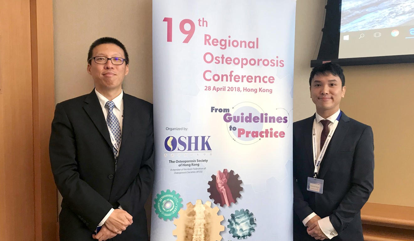 Dr Eddie Chow Siu-lun (left) is past president of the Osteoporosis Society of Hong Kong. With him is Cheung Ching-lung, assistant professor in the University of Hong Kong’s department of pharmacology and pharmacy. Photo: Elizabeth Cheung