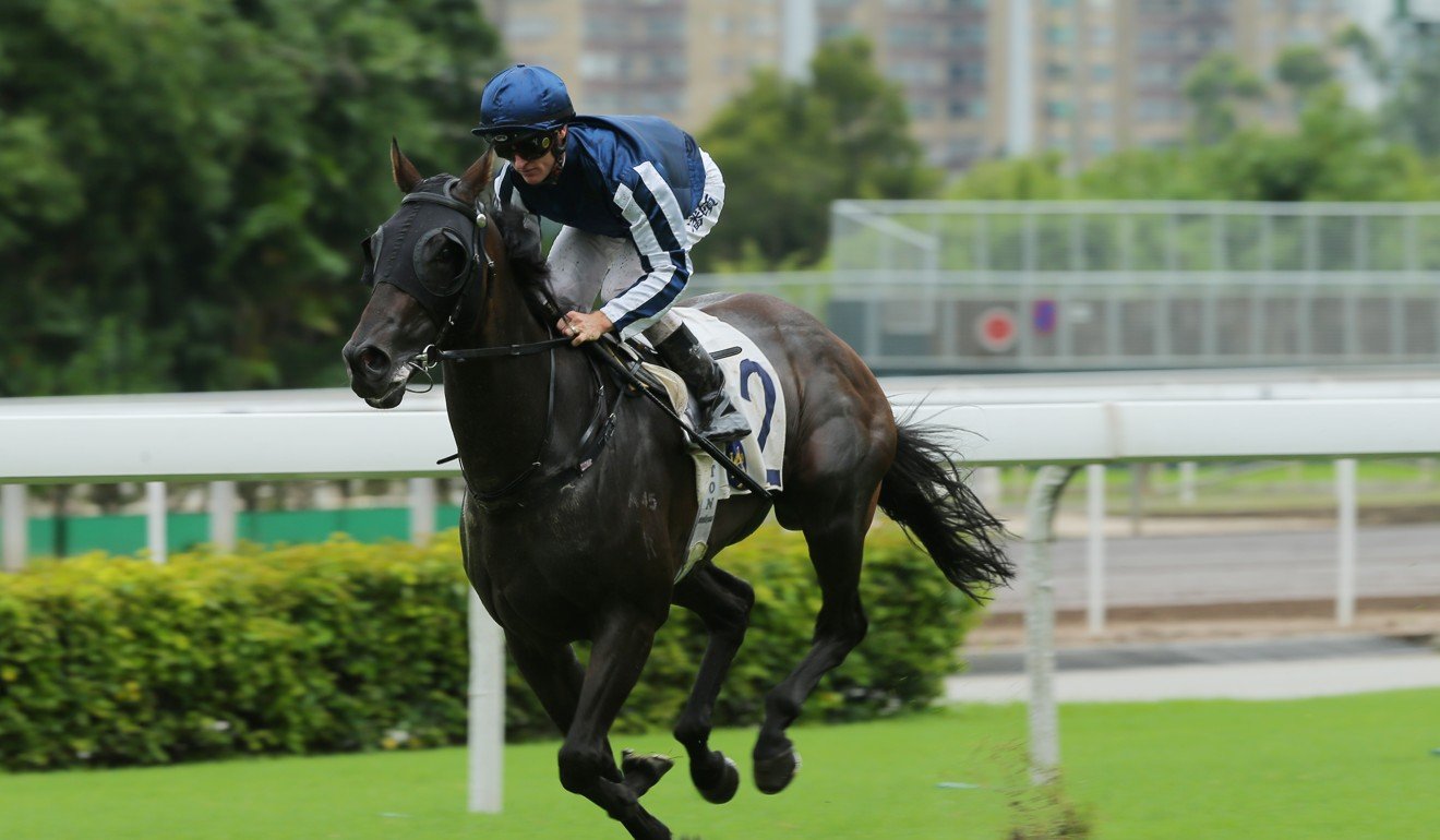 Lucky Time skips clear under jockey Zac Purton at Sha Tin on Sunday.