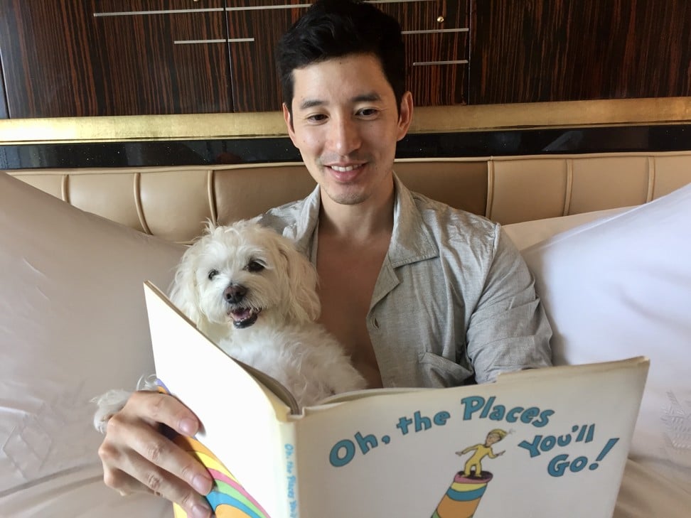 Model and vegan activist Richie Kul poses with his rescue dog Lily. Photo: courtesy of Richie Kul