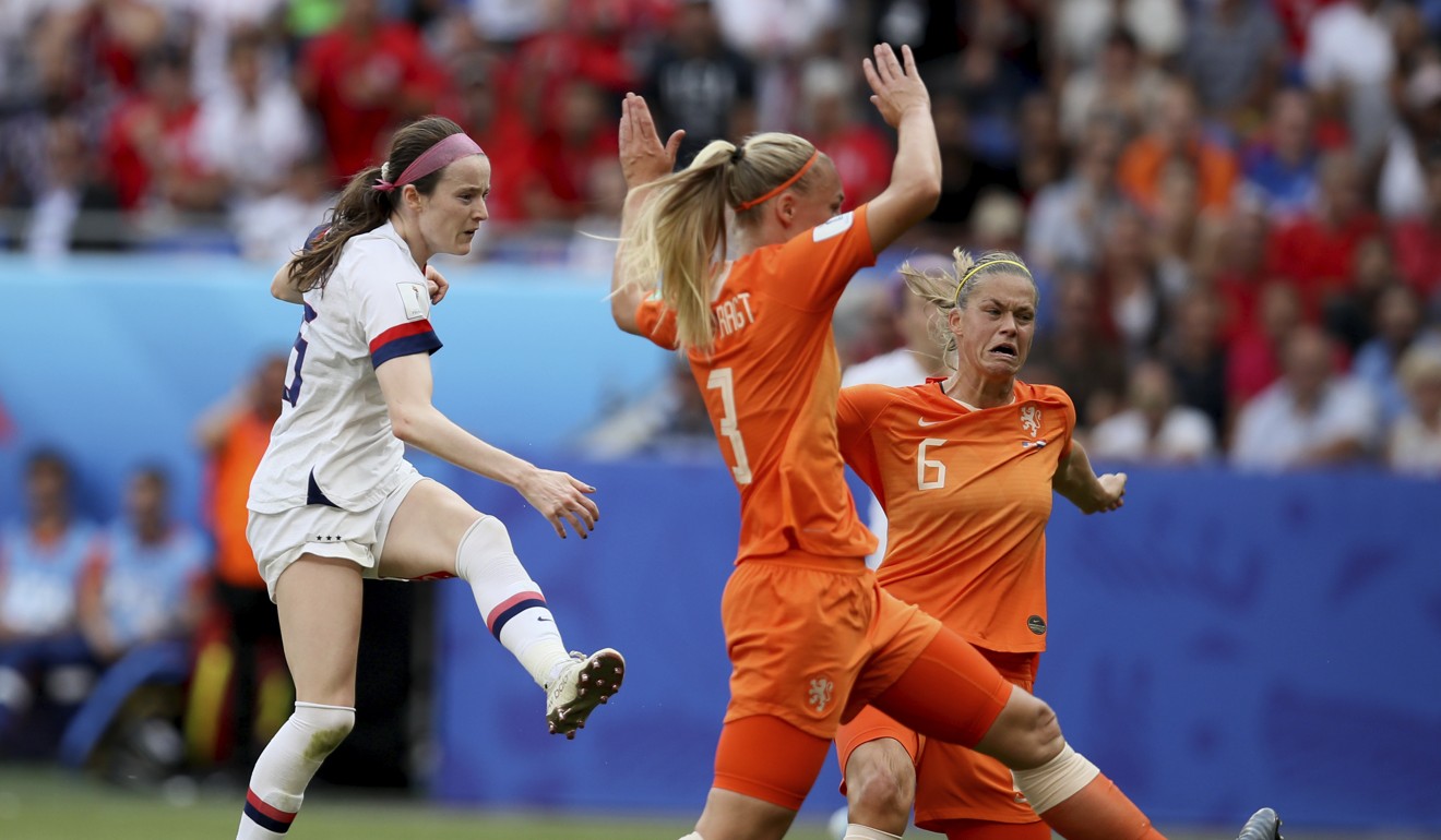 Lavelle scores her side's second goal. Photo: AP