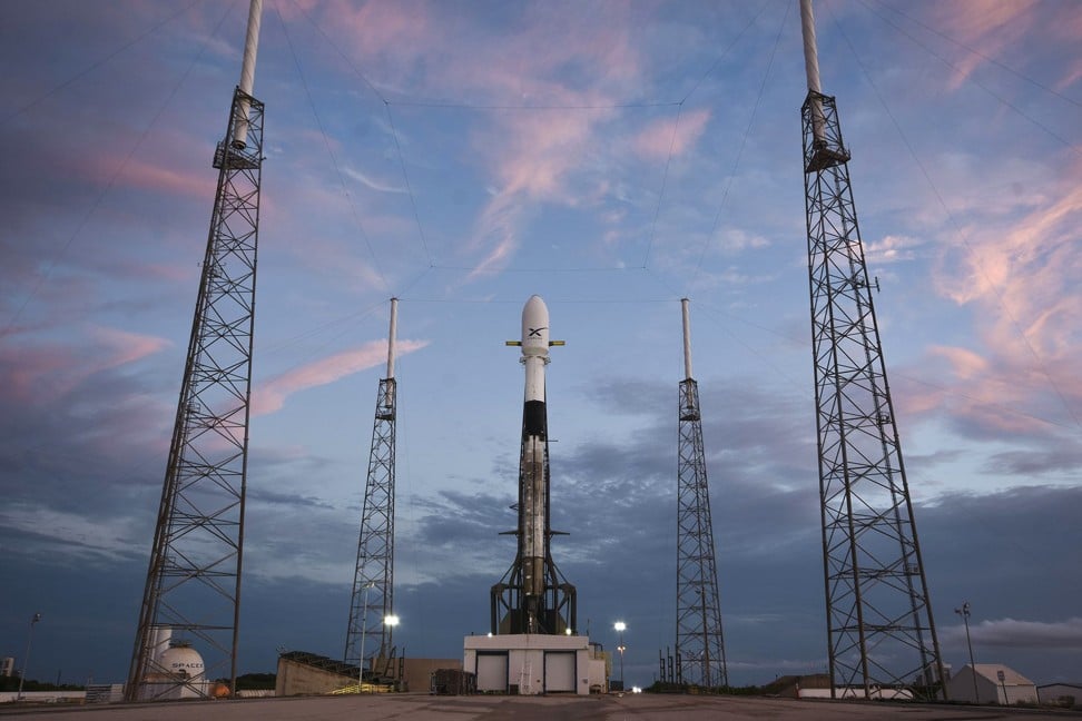 A Falcon 9 SpaceX rocket is shown here a day before the scheduled launch of 60 Starlink satellites from Space Launch Complex 40 at Cape Canaveral Air Force Station in Florida. Photo: Agence France-Presse