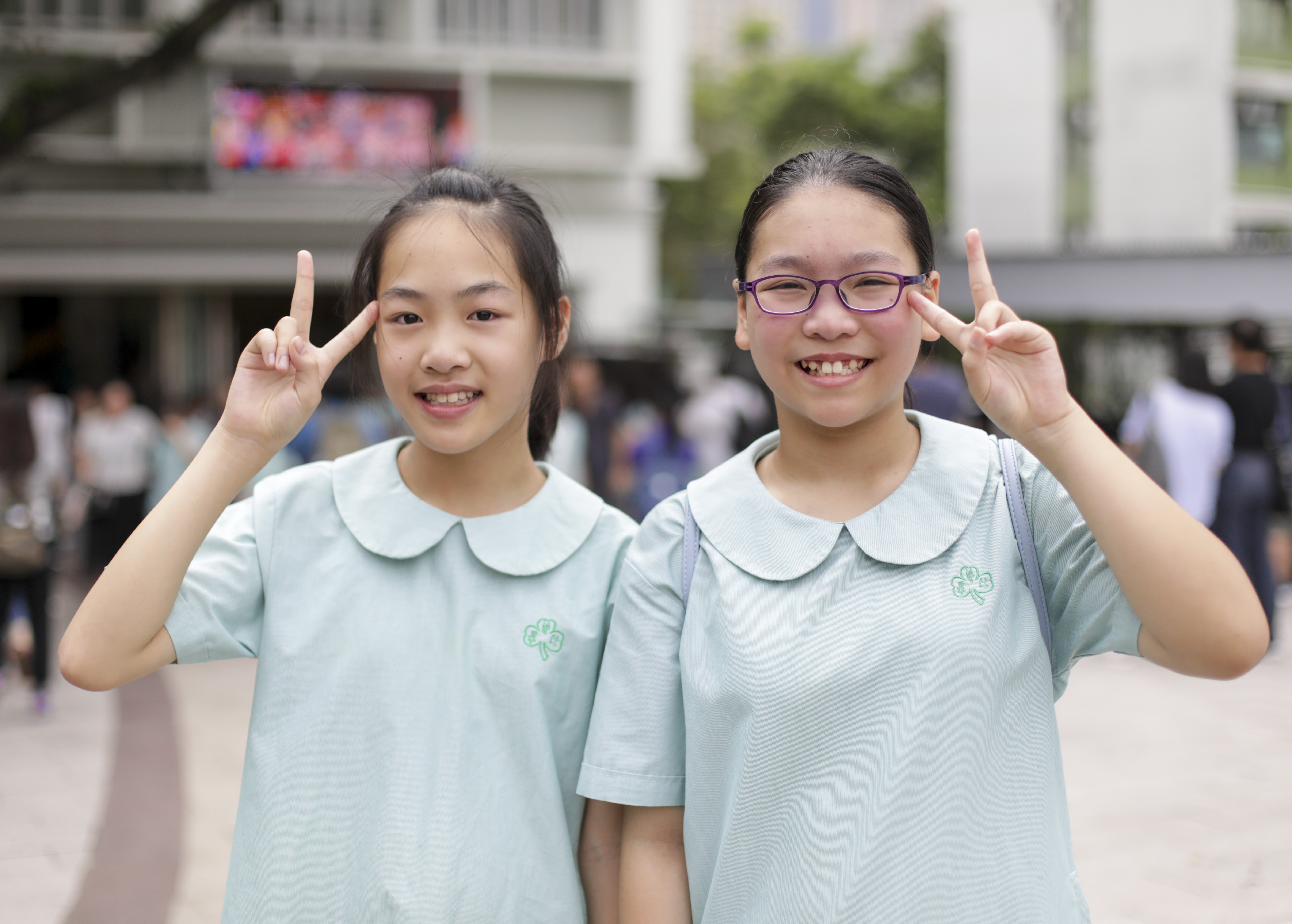 (Left to right) Ella Tam Wing-yi and her friend Anthea Yeung Hoi-ting at St Patrick’s School in Lok Fu. Photo: Tory Ho