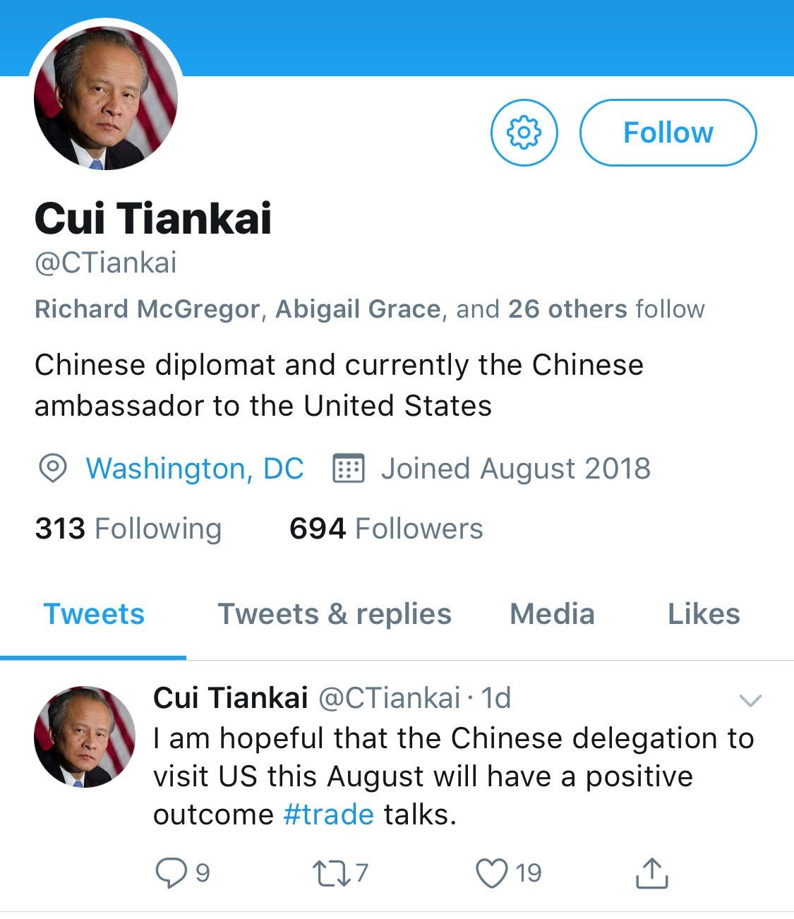 This Time It S Authentic Chinese Ambassador To Us Cui Tiankai Joins - 