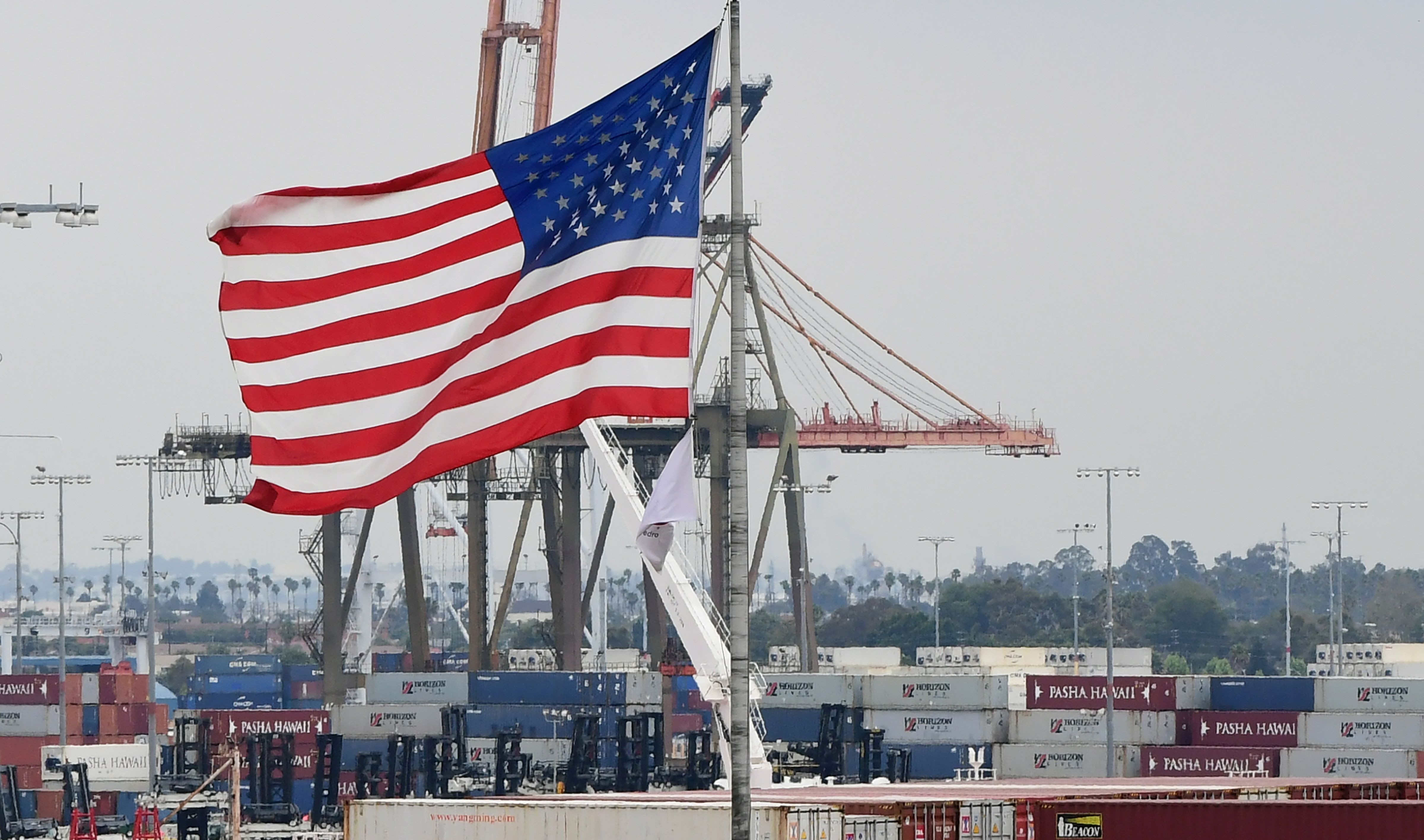 The US flag flies at the Port of Los Angeles on June 18. The US-China tussle over trade is nothing new. The 1844 Treaty of Wanghia was fundamentally about trade. Its primary accomplishment was to end China’s tariff autonomy, by fixing ad valorem import and export duties at 5 per cent, levelling the playing field in favour of American and British merchants. Photo: AFP