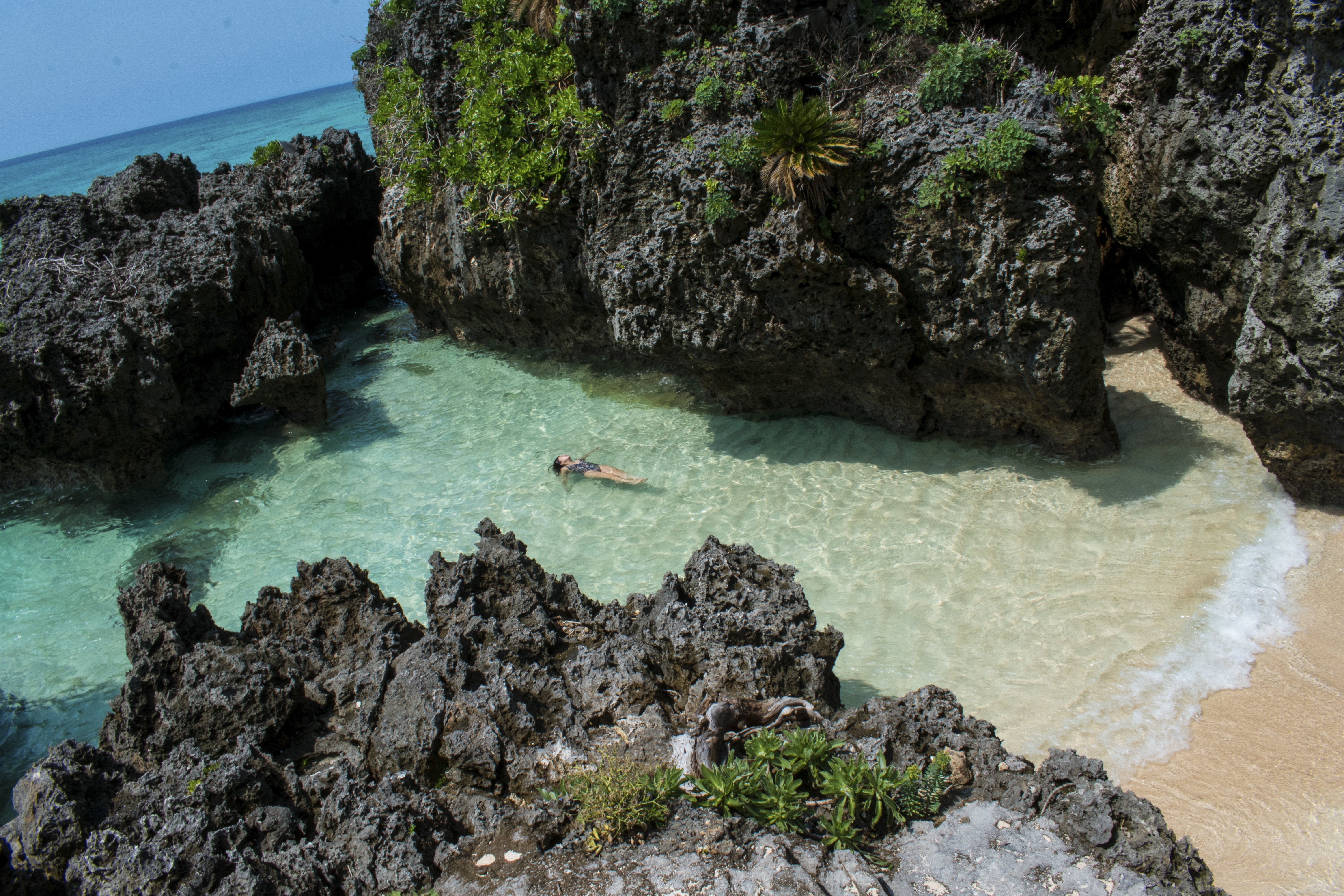 White sand beaches, clear waters: swimming on Yoron’s Udonosu Beach. Photo: Lucy Dayman