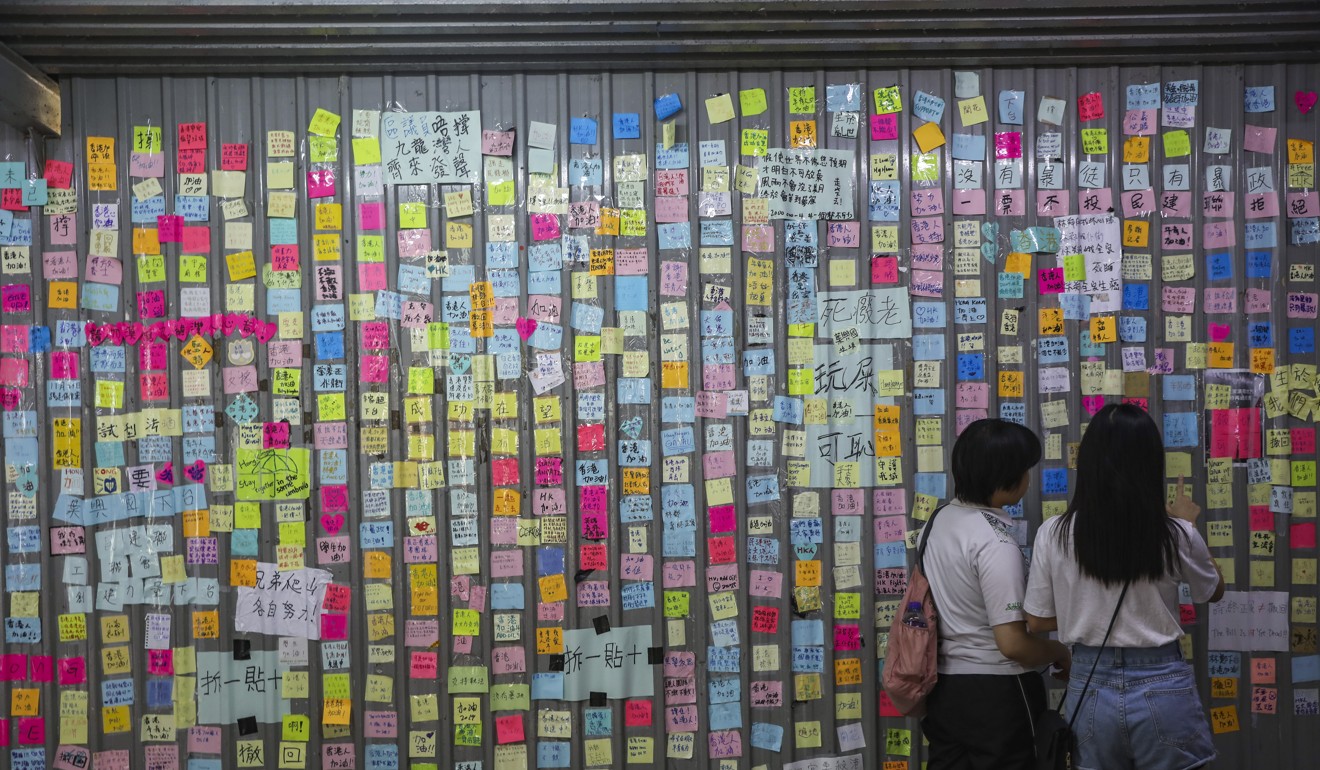 An array of messages written and drawn on colourful paper appear on this Lennon Wall in Kowloon Bay, in scenes repeated across the city. Photo: Sam Tsang