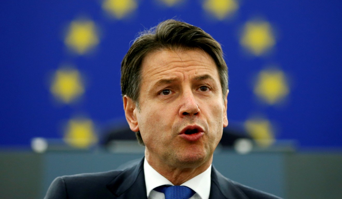 Italy’s Prime Minister Giuseppe Conte addresses the European Parliament during a debate on the future of Europe in Strasbourg, France, on February 12. The yield on Italy’s two-year bond fell into negative territory in early July. Photo: Reuters
