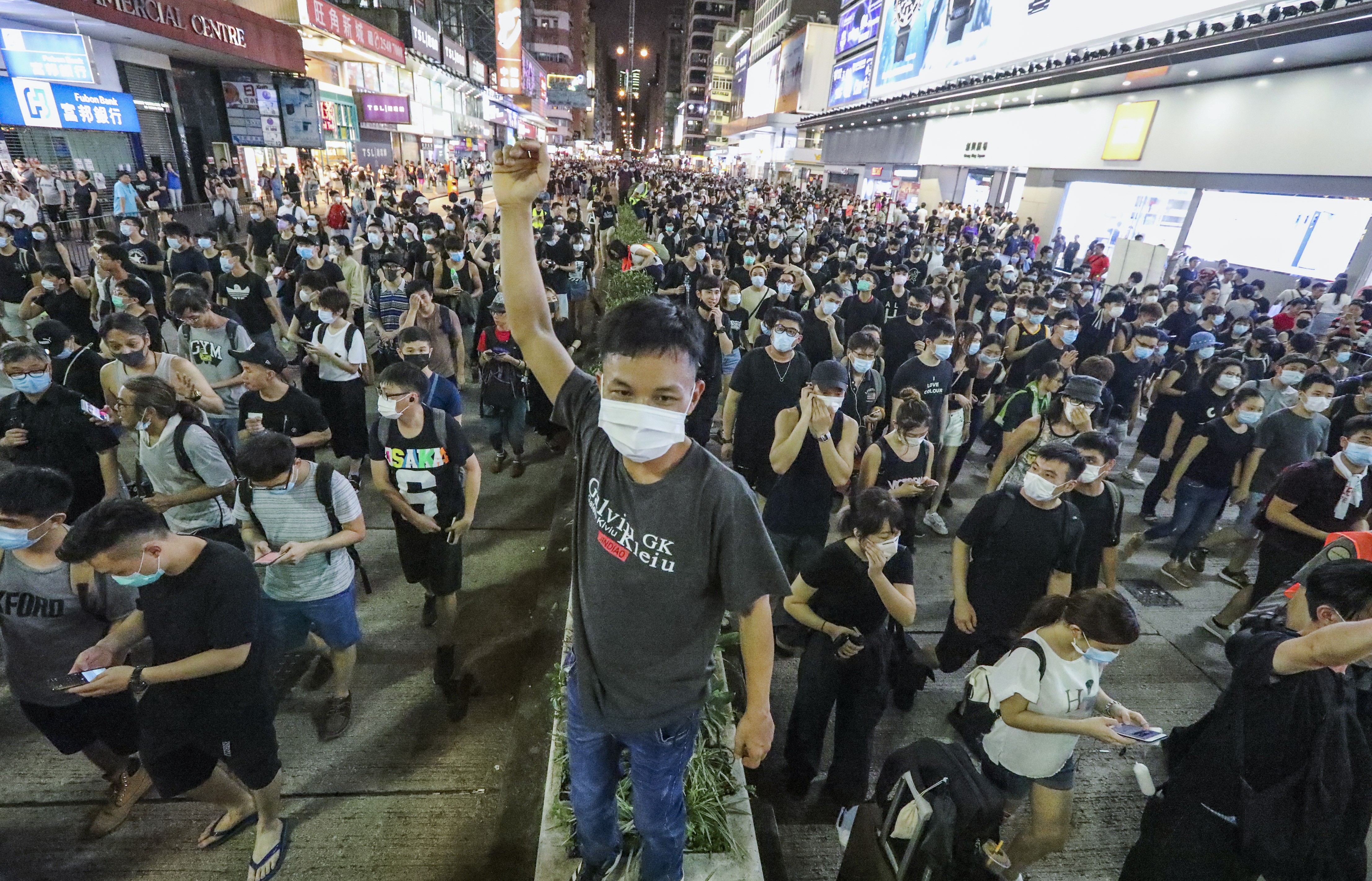 Protesters occupying Nathan Road after a peaceful march on Sunday. Photo: Felix Wong