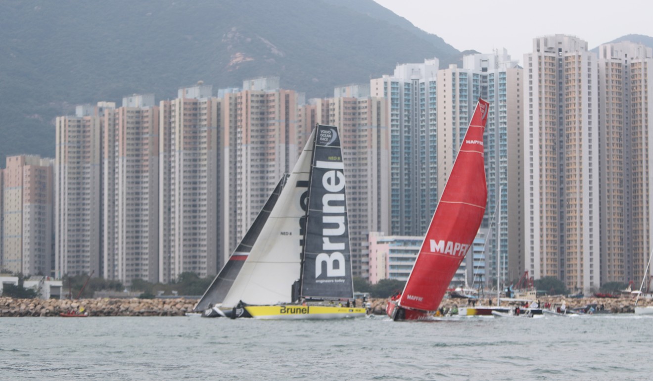 Team Brunel and Mapfre sail past Kwun Tong during the Ocean Race. Photo: SCMP / Winson Wong