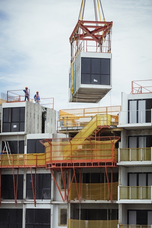 The modular construction approach has a number of benefits, although its cost is slightly higher than traditional construction methods in Asia. Pictured is the Clement Canopy during construction. Photo: Handout