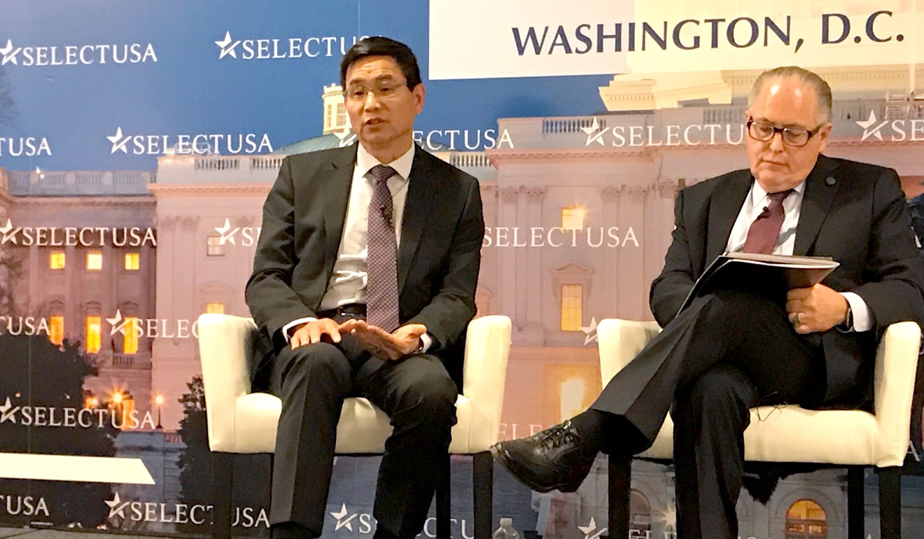 Charlie Yao (left), president and chief executive of YCI attends an investment conference in Washington. Photo: Handout