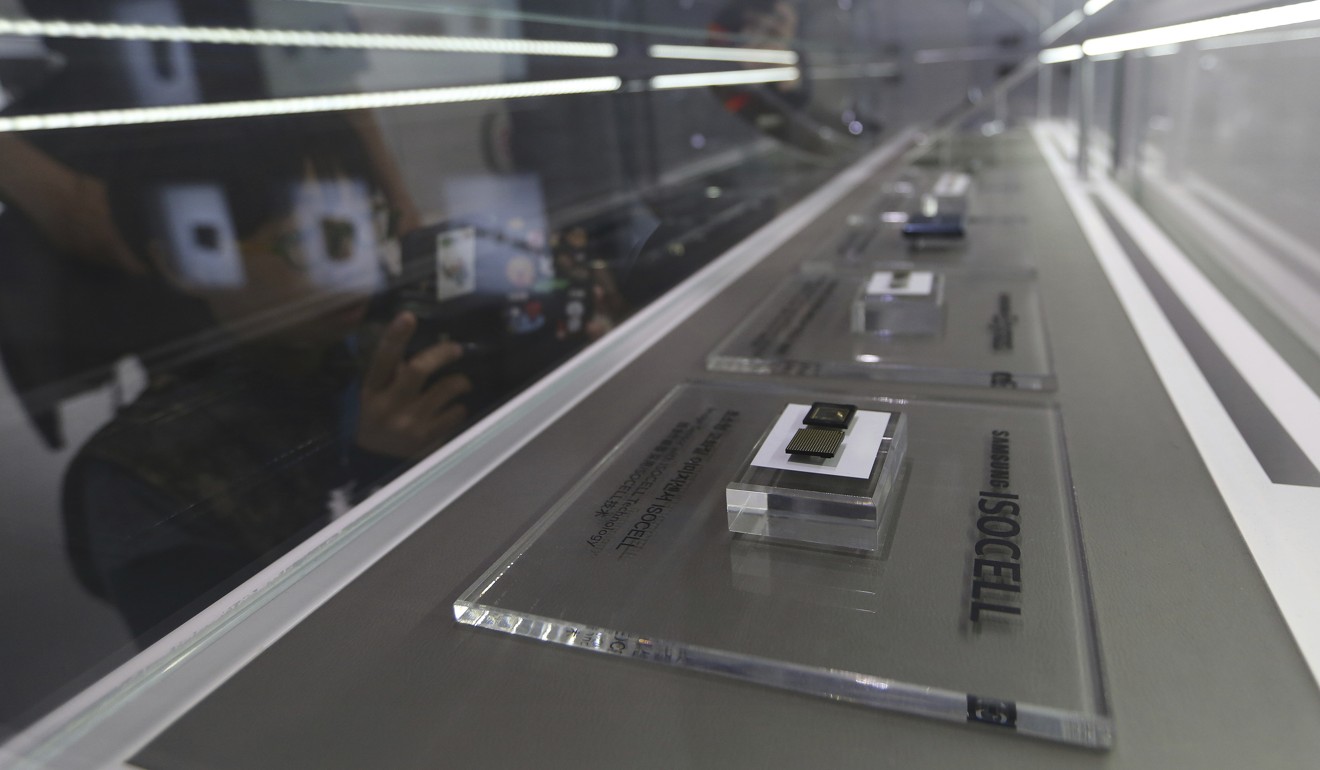 Samsung Electronics microchips on displayed at a store in Seoul. Japan is a major supplier of materials used to make the computer chips that run most devices. Photo: AP