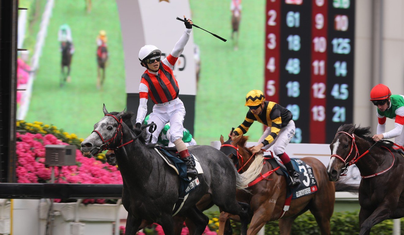 Masami Matsuoka wins the Group One QEII Cup (2,000m) at Sha Tin.