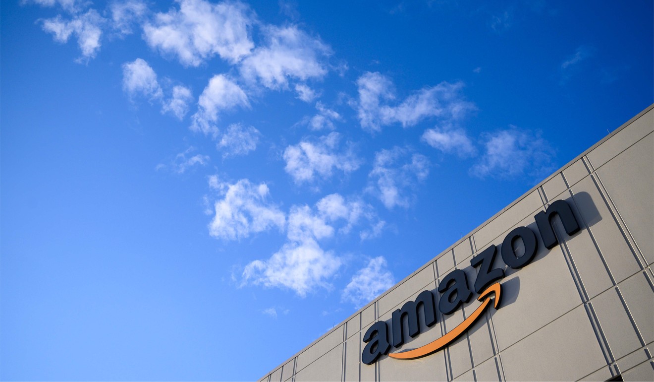 The Amazon logo at a ‘fulfilment centre’ in Staten Island. Photo: AFP