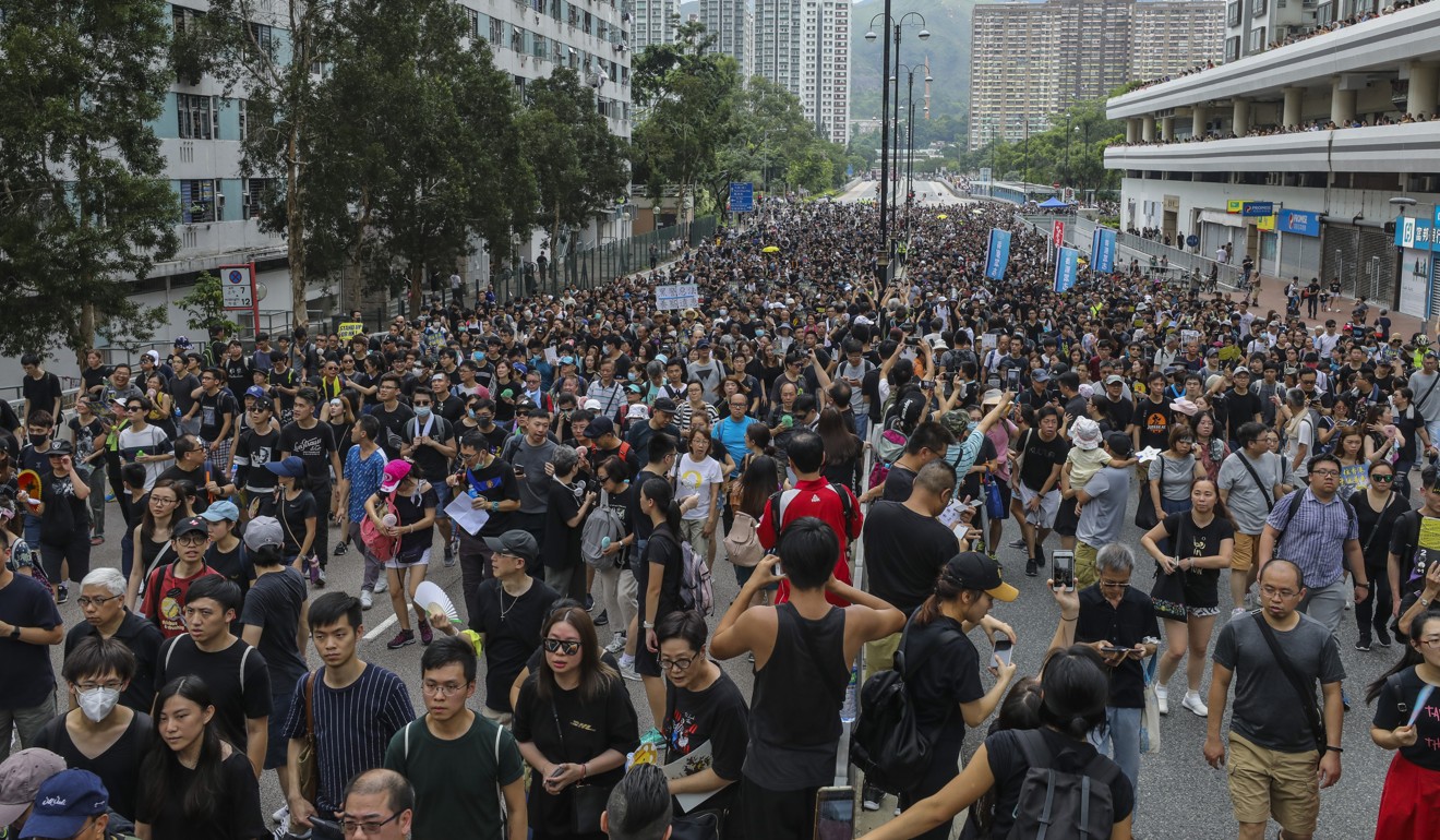 A march in Sha Tin on Sunday drew 115,000 people, according to organisers. Photo: Dickson Lee