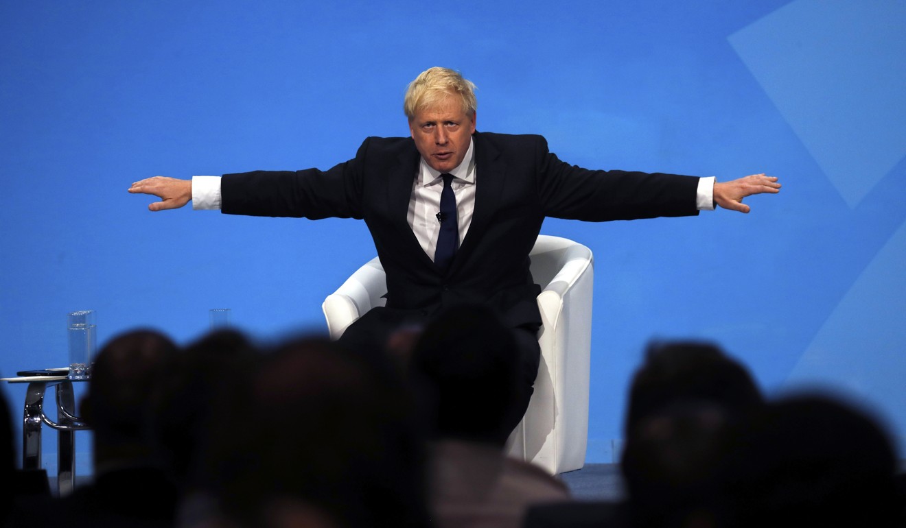 Boris Johnson giving a speech at the final Conservative Party leadership hustings held at the ExCel Centre in London on Wednesday. Photo: AP