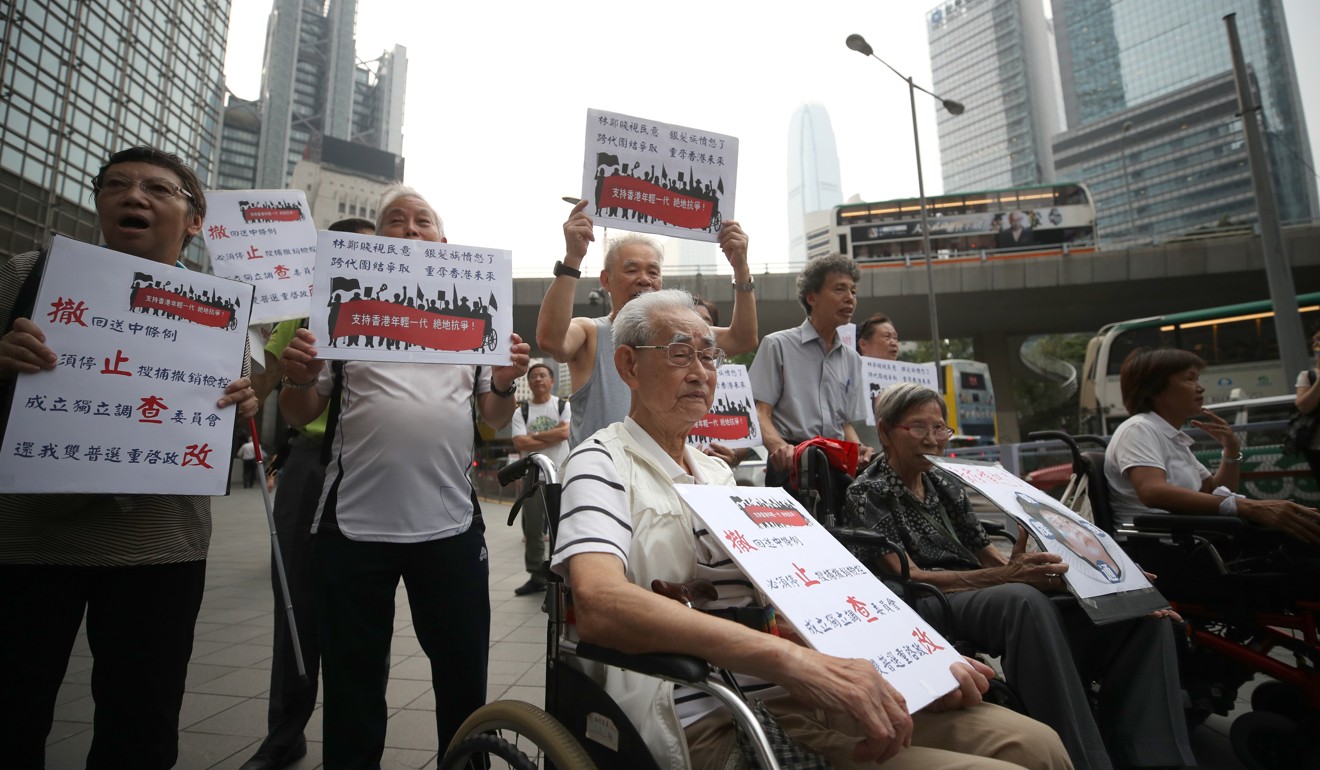 Silver-haired protesters make their feelings about the bill known. Photo: Winson Wong