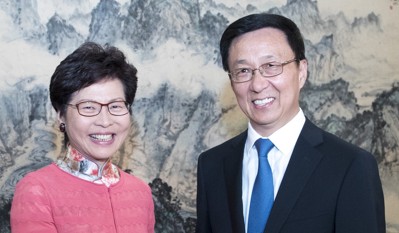 Hong Kong's Chief Executive Carrie Lam Cheng Yuet-ngor, left, with Chinese Vice-Premier Han Zheng, who also leads the Communist Party's top unit on Hong Kong affairs. Photo: Xinhua
