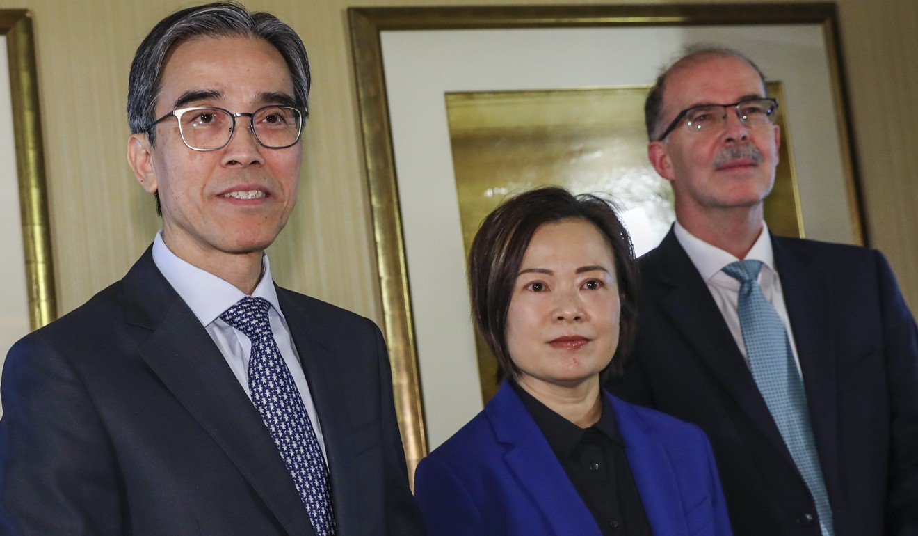 MTR operations director Adi Lau (left), MTR corporate affairs director Linda So (centre), and Roger Bayliss, MTR projects director, on Thursday in Admiralty. Photo: Nora Tam