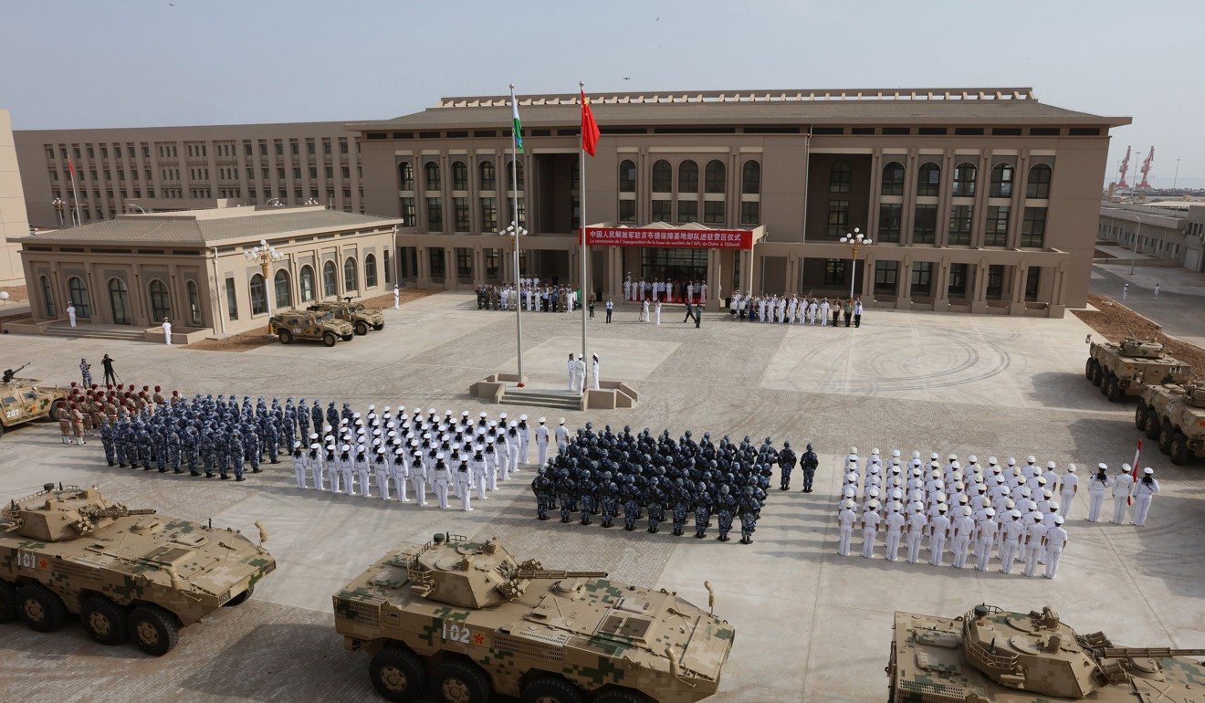 Chinese troops attending the opening ceremony of Beijing’s new military base in Djibouti. Photo: AFP