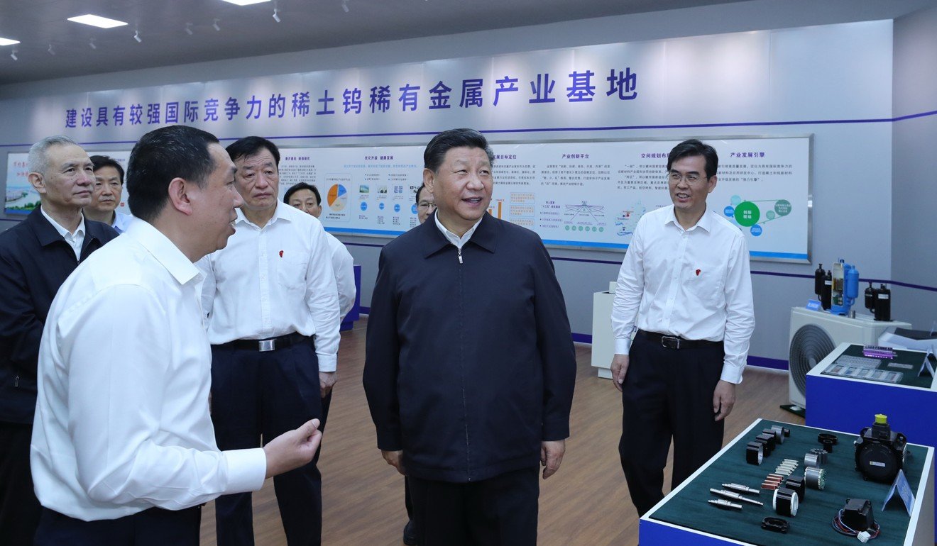 Chinese President Xi Jinping gets a tour of JL MAG Rare-Earth’s processing facilities in Ganzhou, in east China’s Jiangxi province, on May 20, 2019. Photo: Xinhua