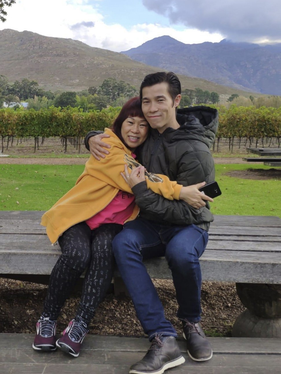Jason Tobin and his mother Penny Wai in Franschhoek, South Africa.