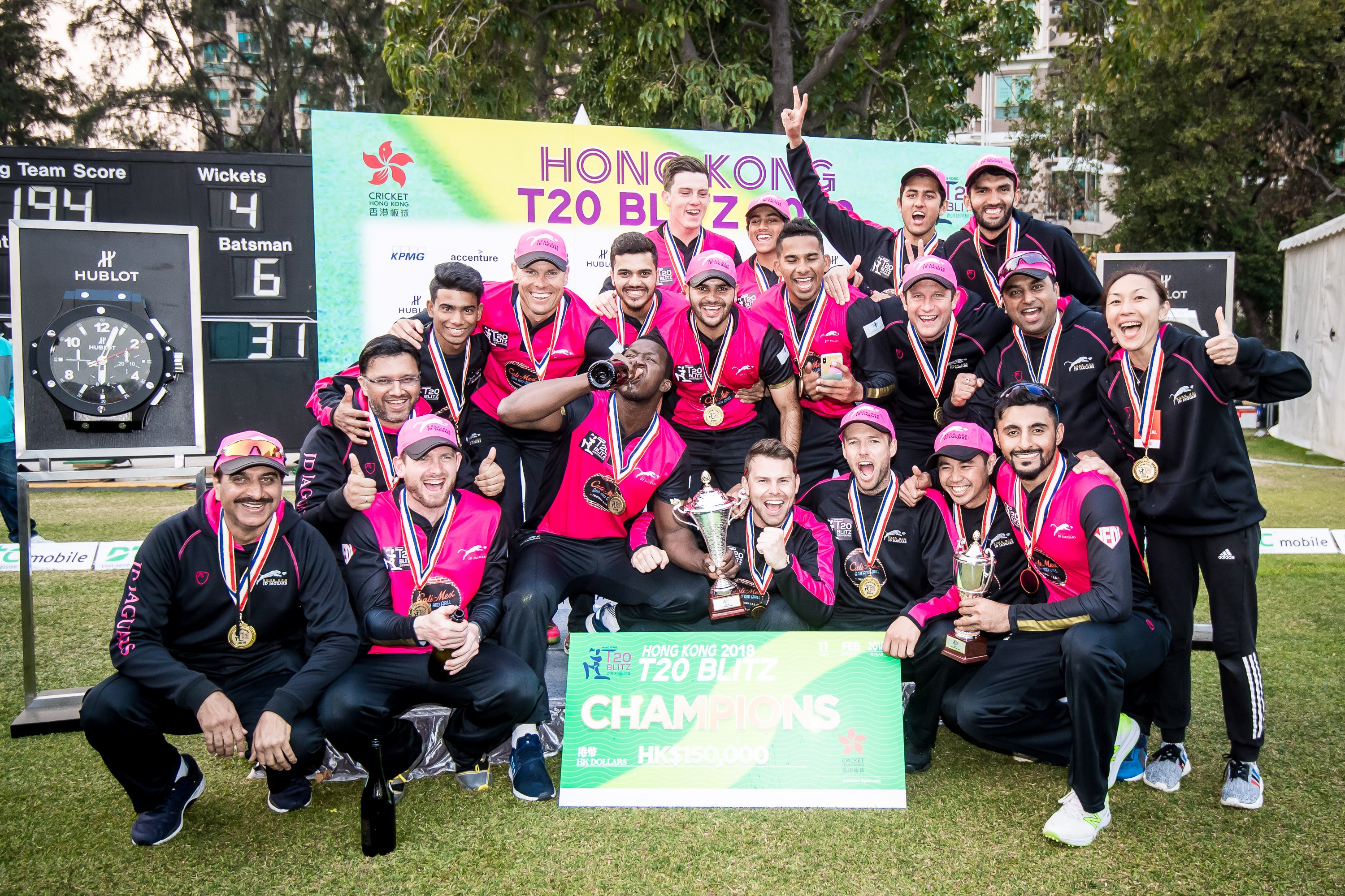 Hung Hom JD Jaguars celebrate their victory in the 2018 Hong Kong T20 Blitz. Photo: Ike Li / Ike Images