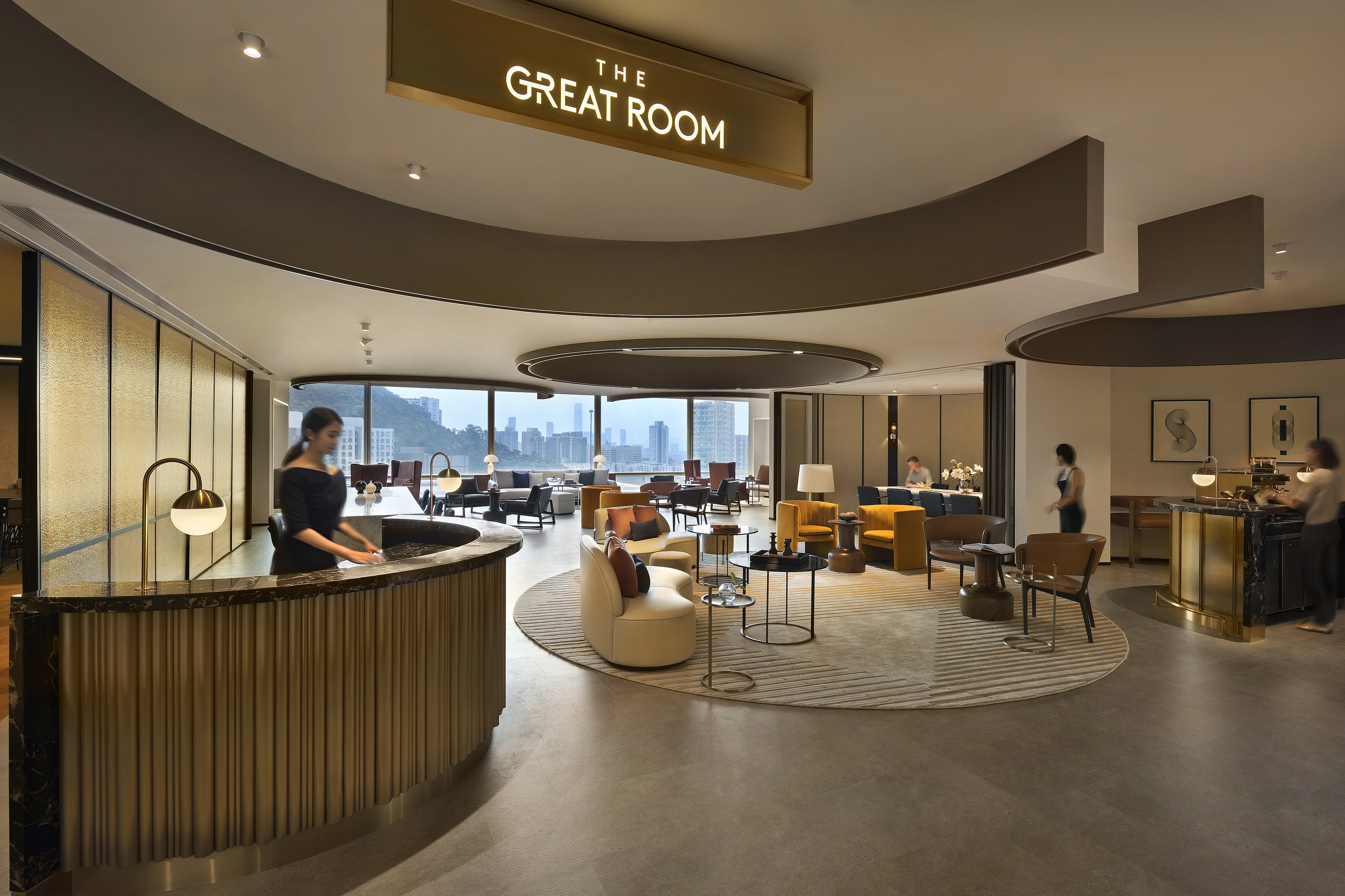 Large floor-to-ceiling windows have helped to create a warm and inviting environment at the luxury co-working space, The Great Room, which has opened at One Taikoo Place, in Quarry Bay Hong Kong.