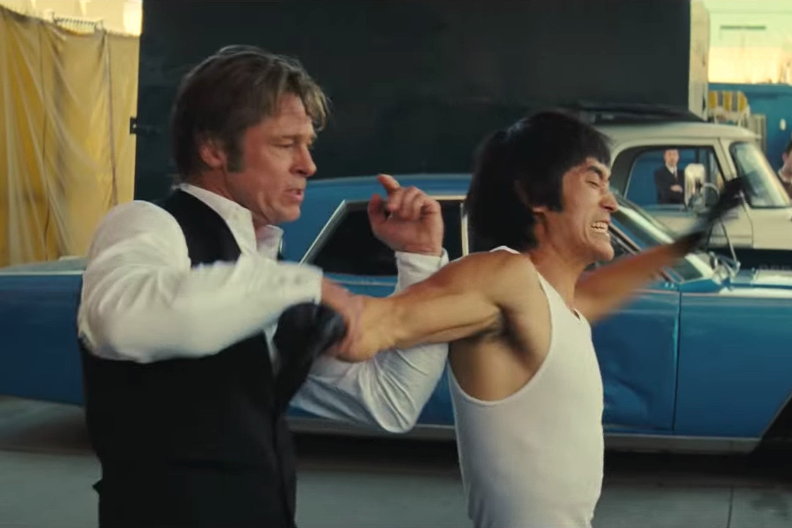 Brad Pitt’s character fights Bruce Lee (Mike Moh) in Quentin Tarantino’s ‘Once Upon a Time in Hollywood’. Photo: Sony Pictures Entertainment