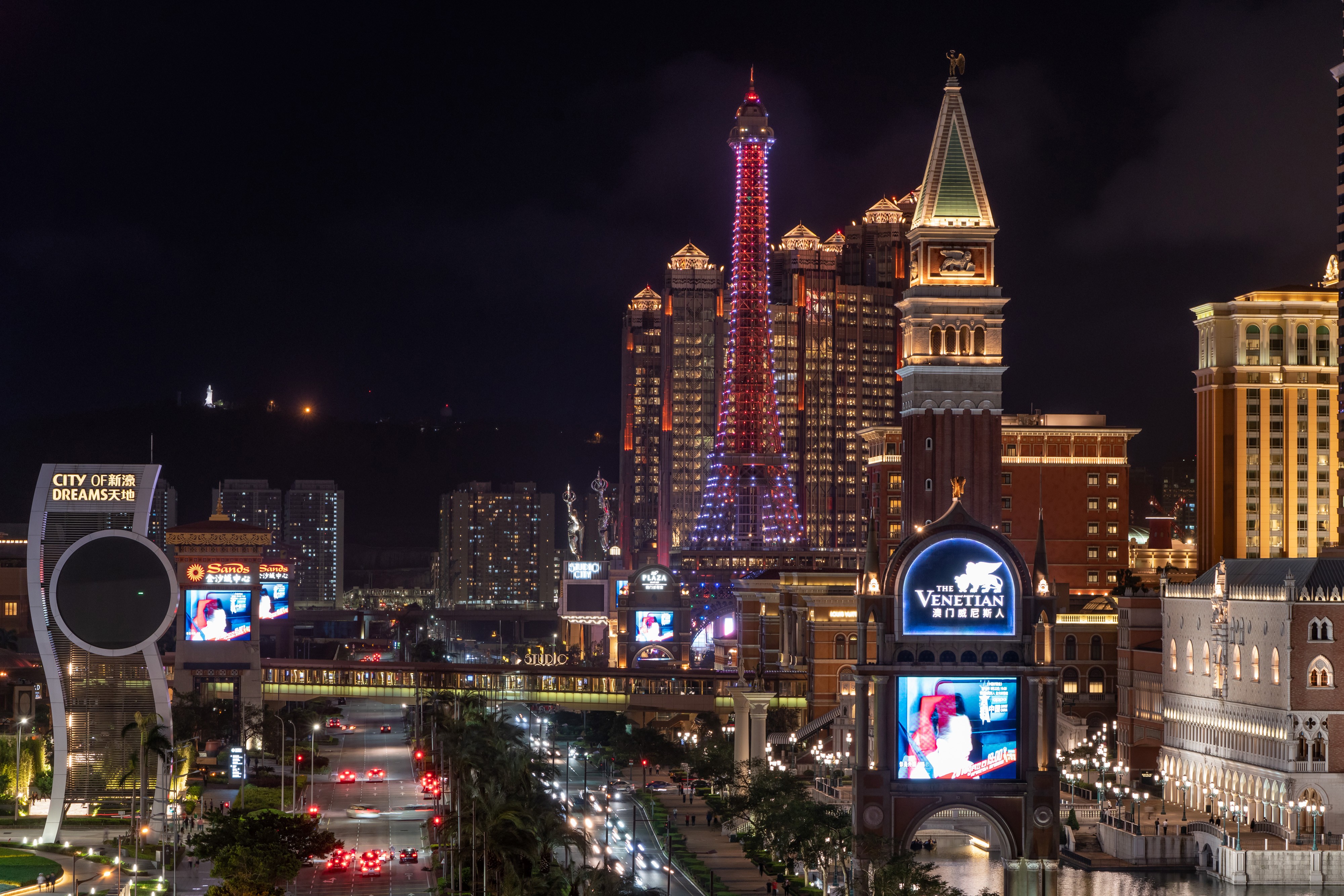 Casinos and hotels stand illuminated on the Cotai strip in Macau. Photo: Bloomberg