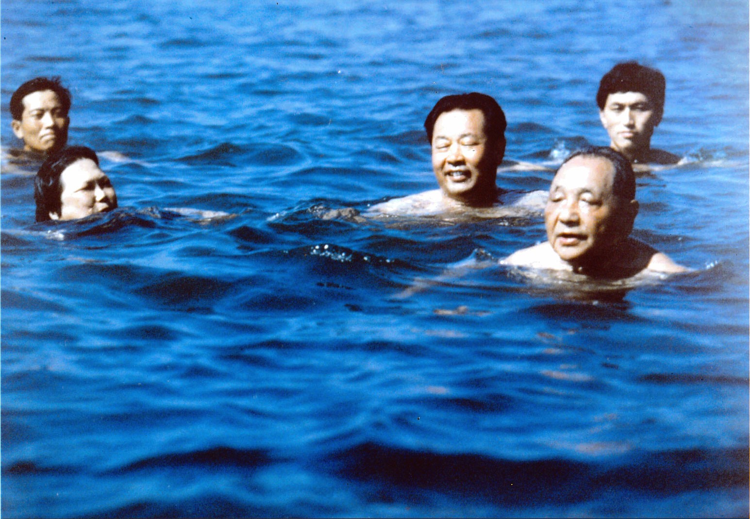 Deng Xiaoping (right foreground) in the sea at Beidaihe in July 1987. Photo: Xinhua