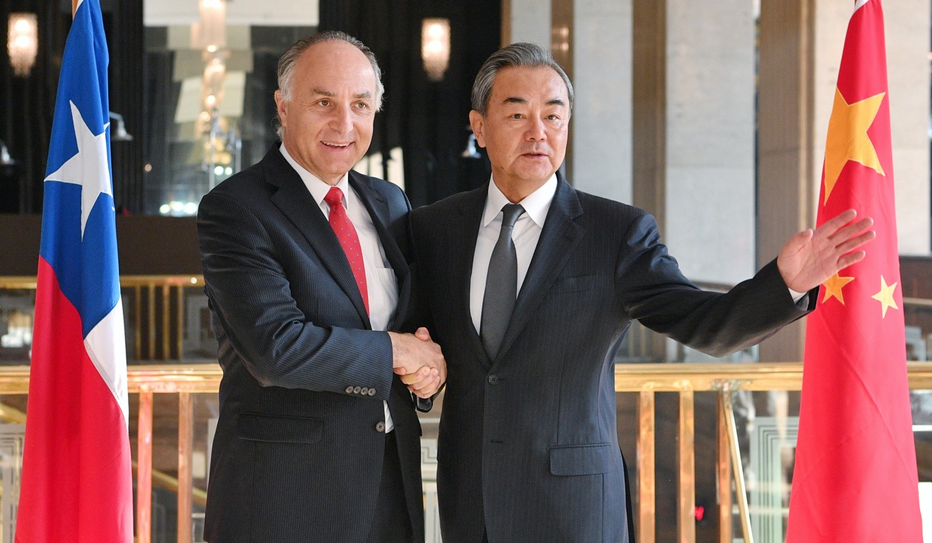 Chinese Foreign Minister Wang Yi meets his Chilean counterpart Teodoro Ribera in Santiago. Photo: Xinhua