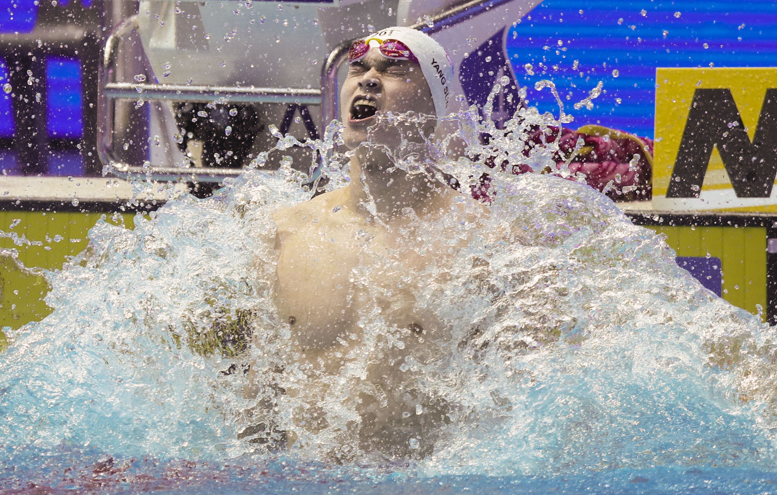 Sun Yang of China reacts after winning the men's 400m freestyle final at the Gwangju 2019 FINA World Championships in Gwangju, South Korea. Photo: Xinhua