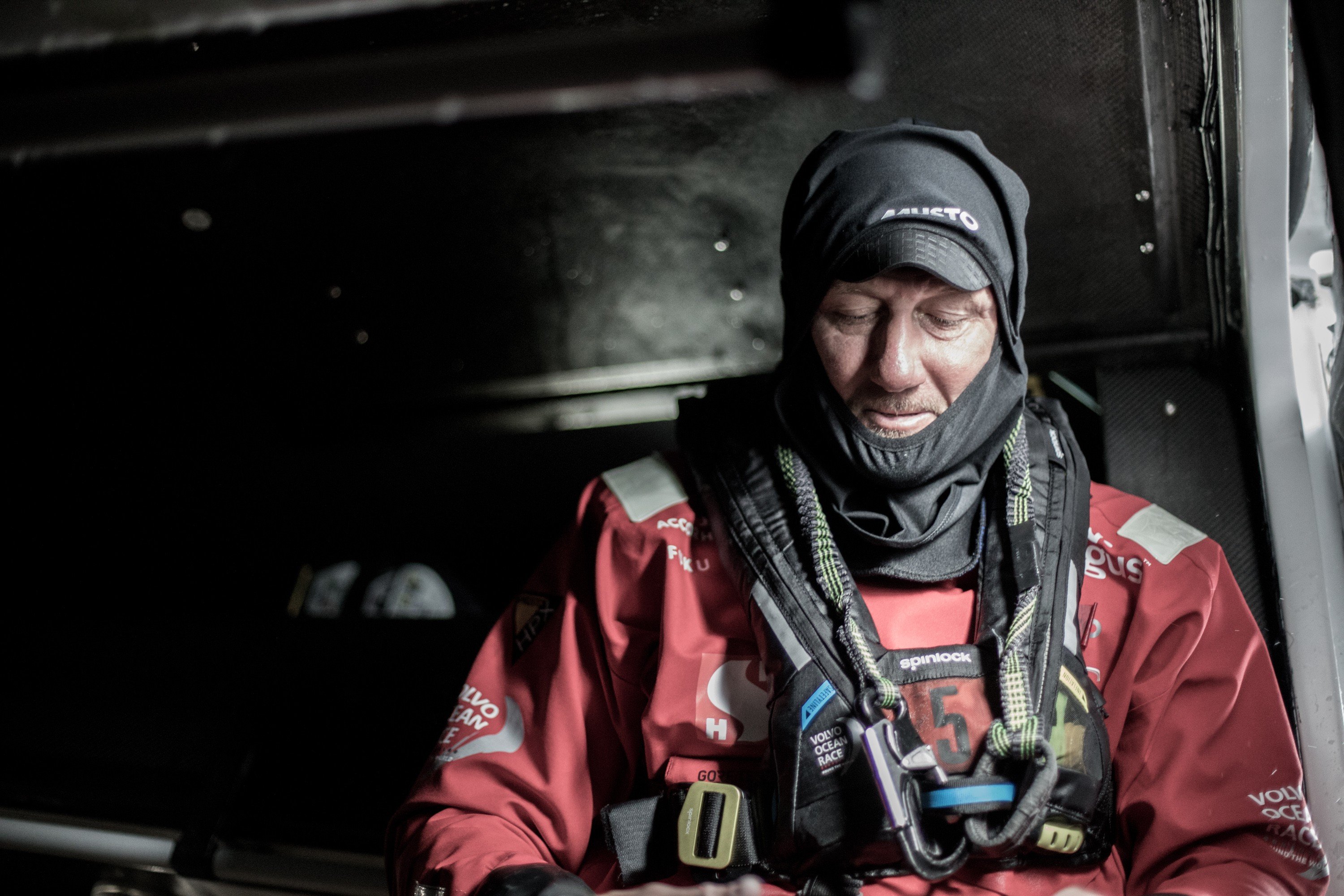 John Fisher takes a rest during the Ocean Race in March 2018. Photo: Ocean Race