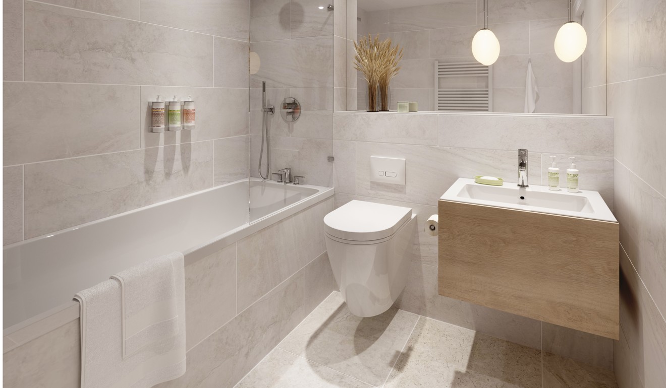 SPECTRUM LONDON - The bathroom in a 364-square foot one-bedroom unit in Spectrum, a project in Manchester marketed by Dot Residential