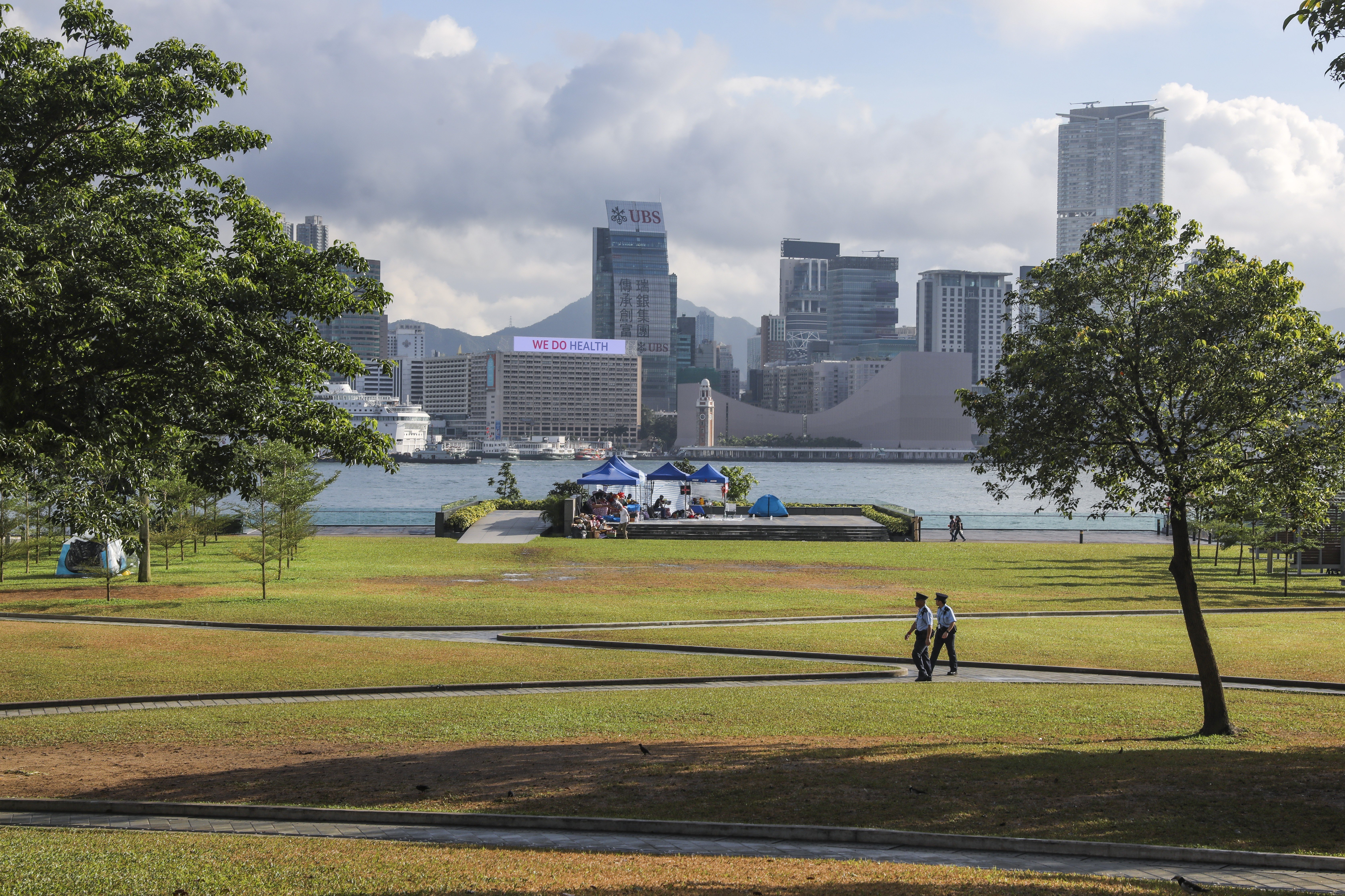 Police patrol Tamar Park after anti-extradition protests, on June 18. Whether acceptance of Hong Kong’s identity as a part of the mainland system comes around 2040 or earlier, city life will not be as good for anyone as it was in 2013. Photo: K.Y. Cheng