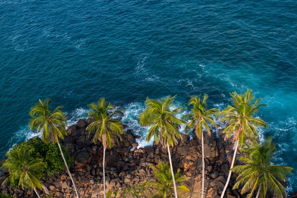 Palm trees, like these next to the town’s lighthouse, fringe the Bay of Dondra. Photo: Alamy