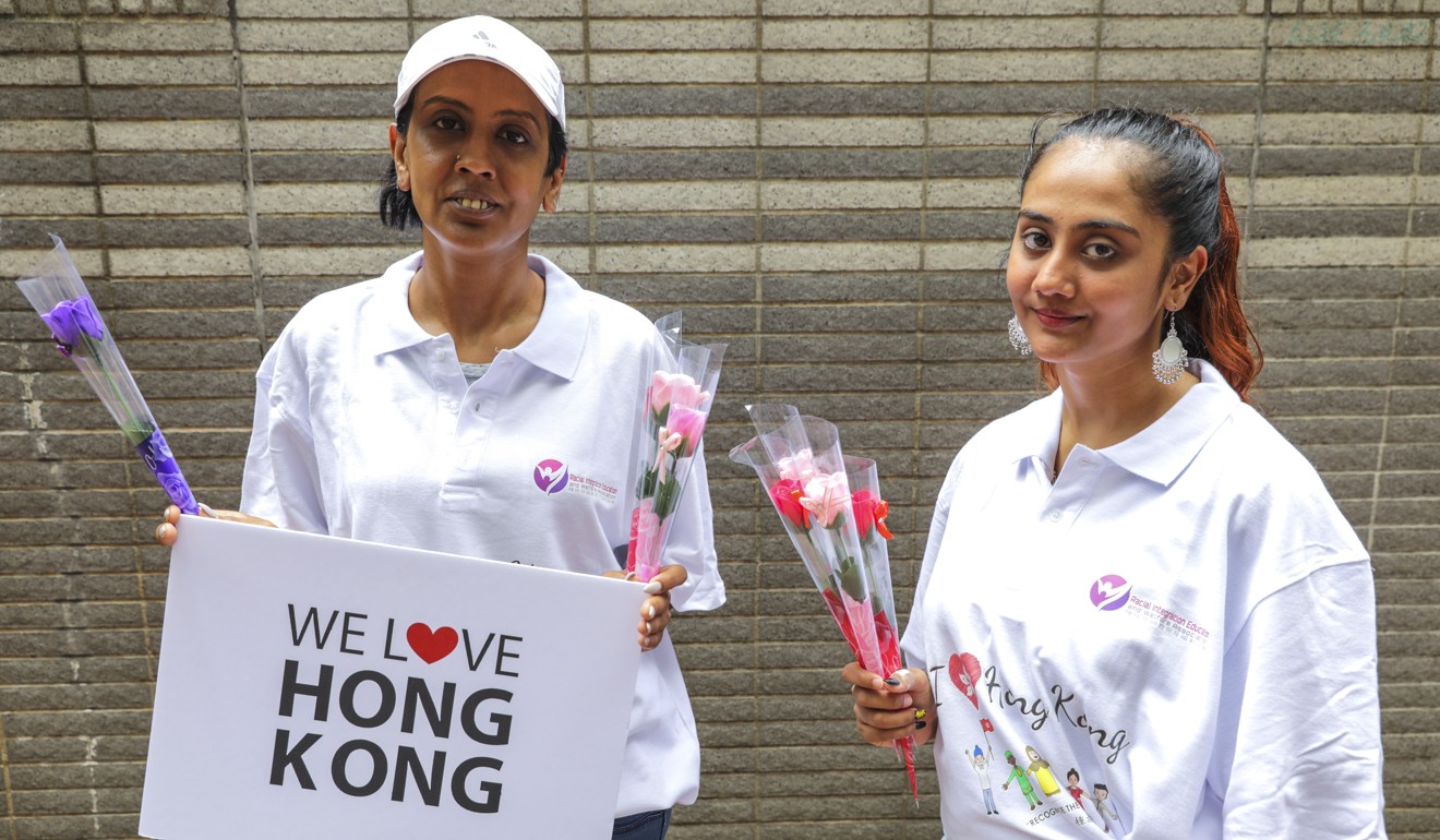 Joyce Dhaliwal (left) and her daughter, Bonnie Dhaliwal, at a protest in Wan Chai on July 28. Photo: May Tse