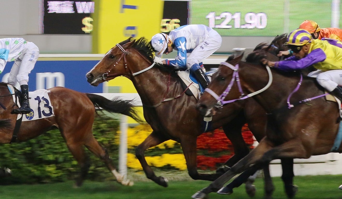 Douglas Whyte (centre) pilots Uncle Steve in his last race ride. Photo: Kenneth Chan
