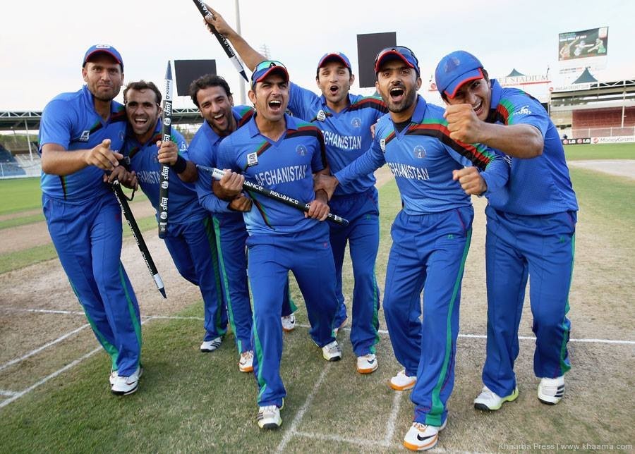 Afghanistan’s national cricket team in 2015, led by then captain Mohammad Nabi. Photo: Khaama Press