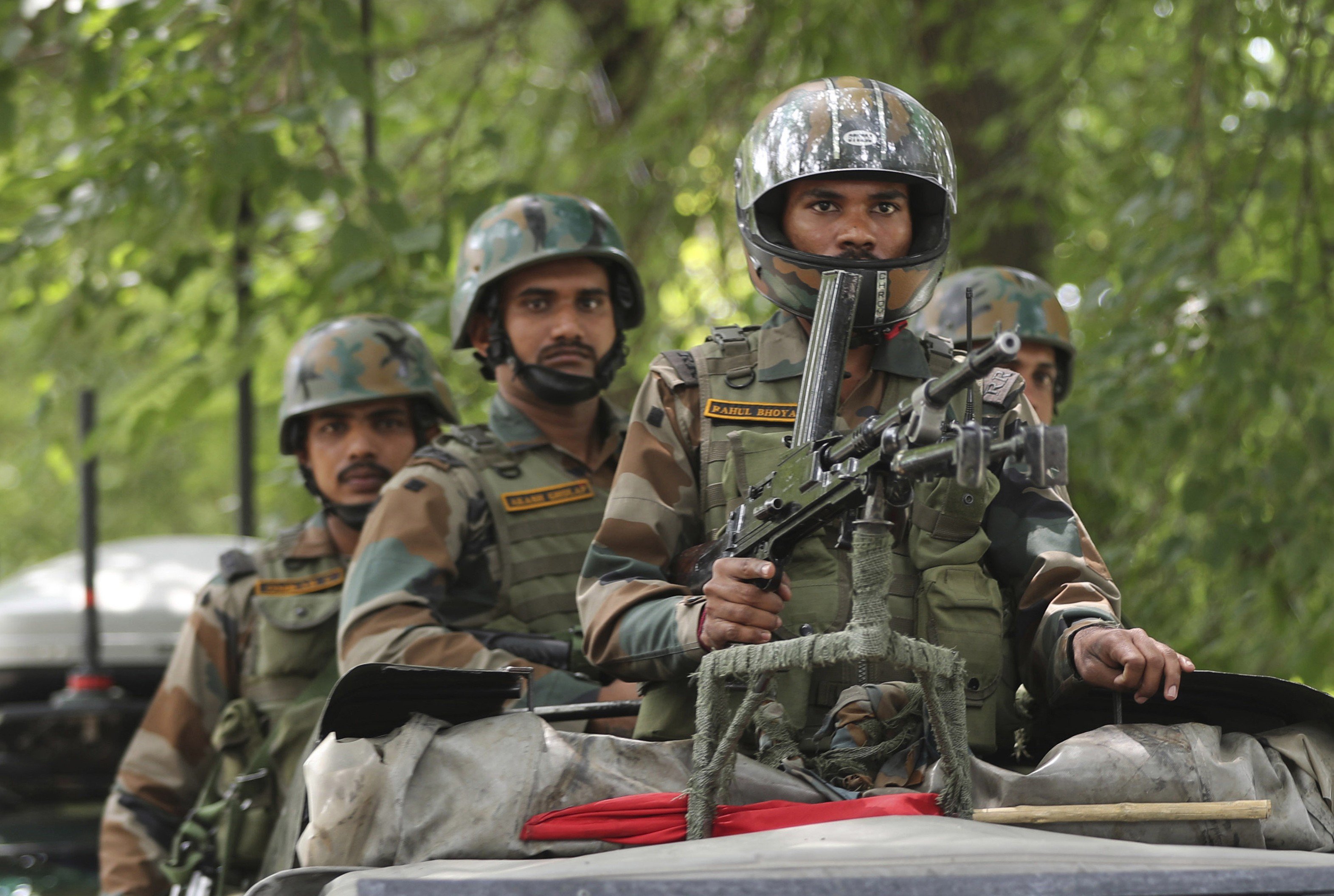 Indian army soldiers are seen in Indian-controlled Kashmir in July. Photo: AP
