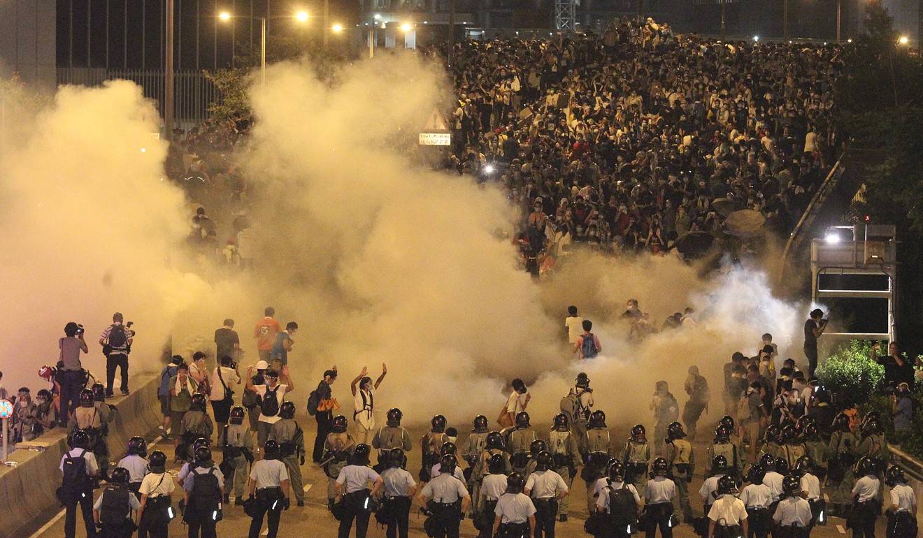 Police fire tear gas at protesters in Central at start of the Occupy movement in September 2014. Photo: SCMP