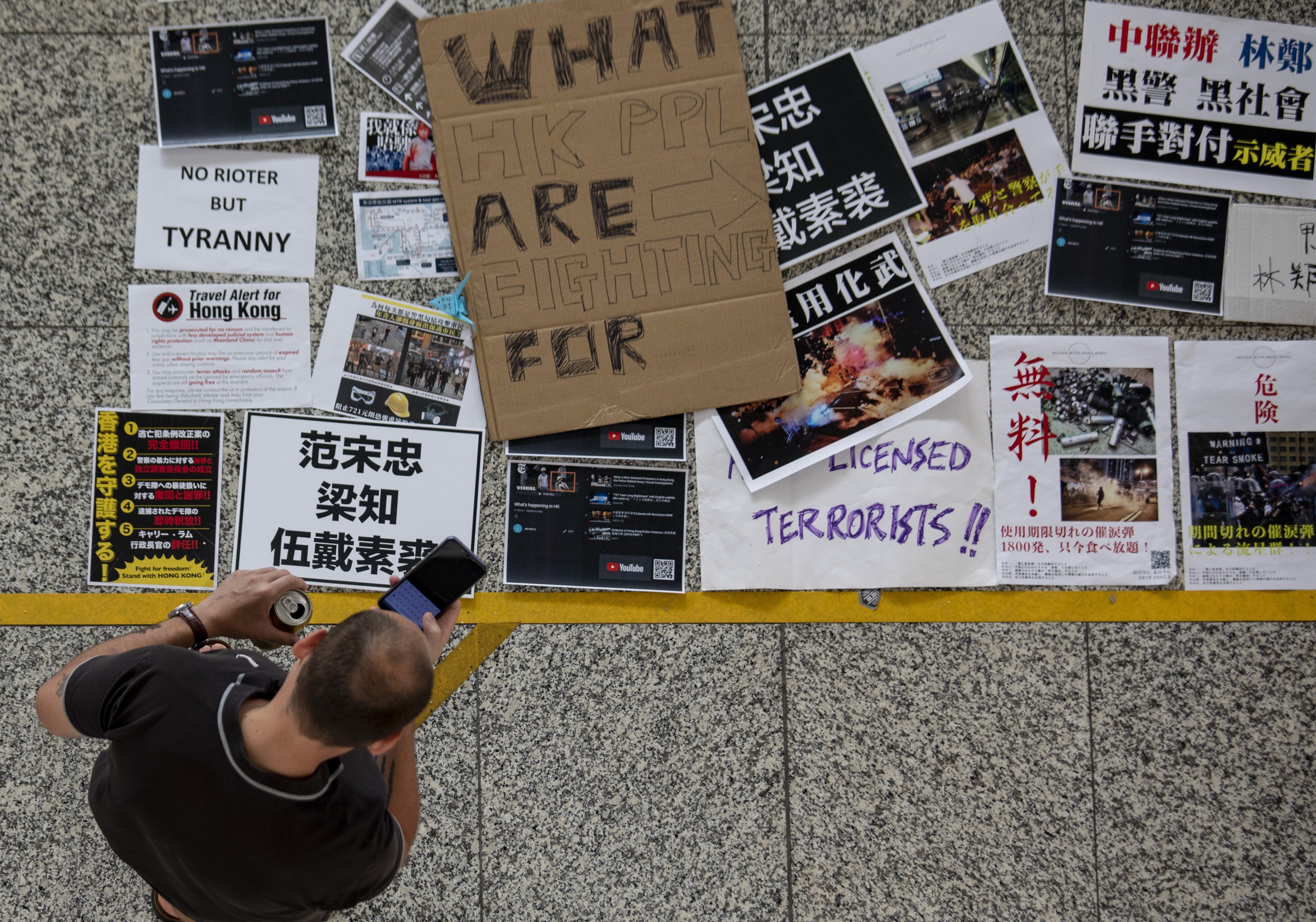 Protesters stage a second day of demonstrations at Hong Kong International Airport. Photo: Xiaomei Chen