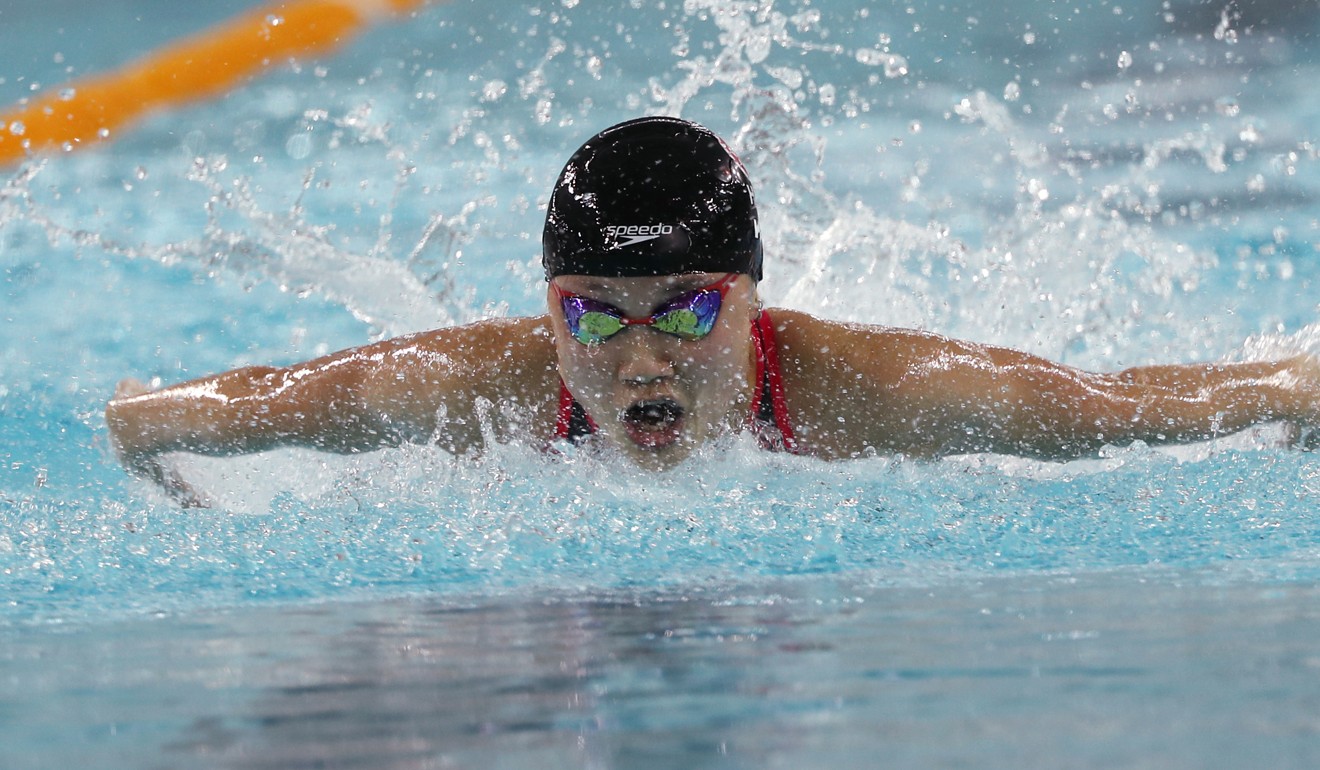 Natalie Kan in action in the women’s 100m butterfly. Photo: Edward Wong