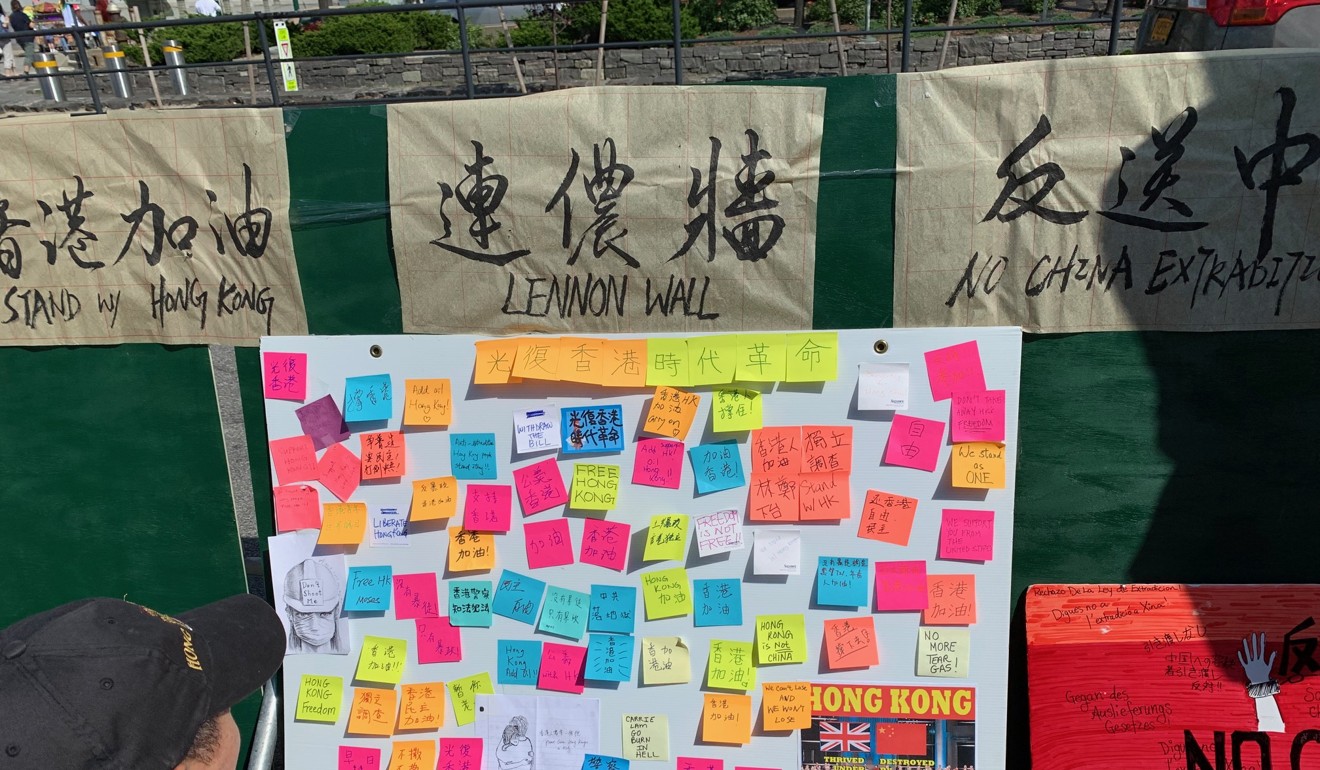 Organisers set up a “Lennon wall” to express support for Hong Kong. Photo: Jodi Xu Klein