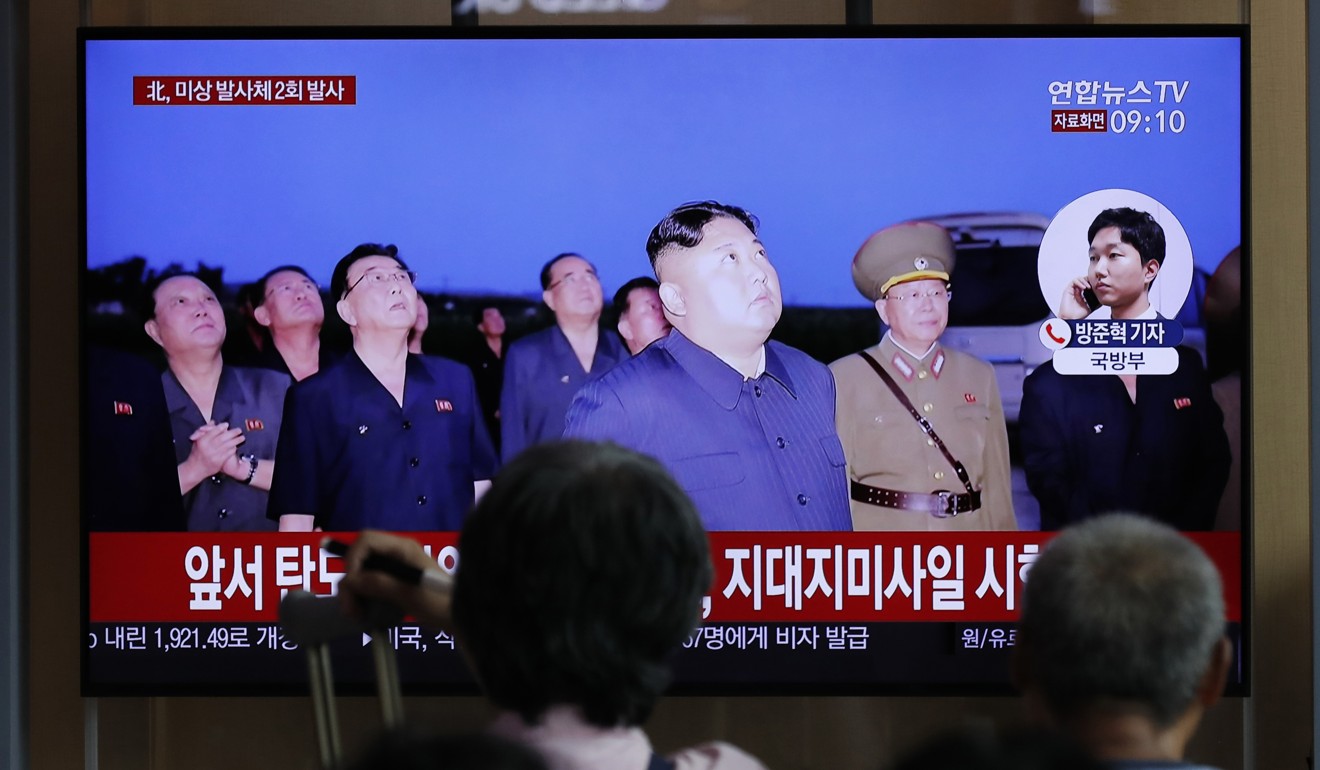 North Korean leader Kim Jong-un is seen at the launch. Photo: AP