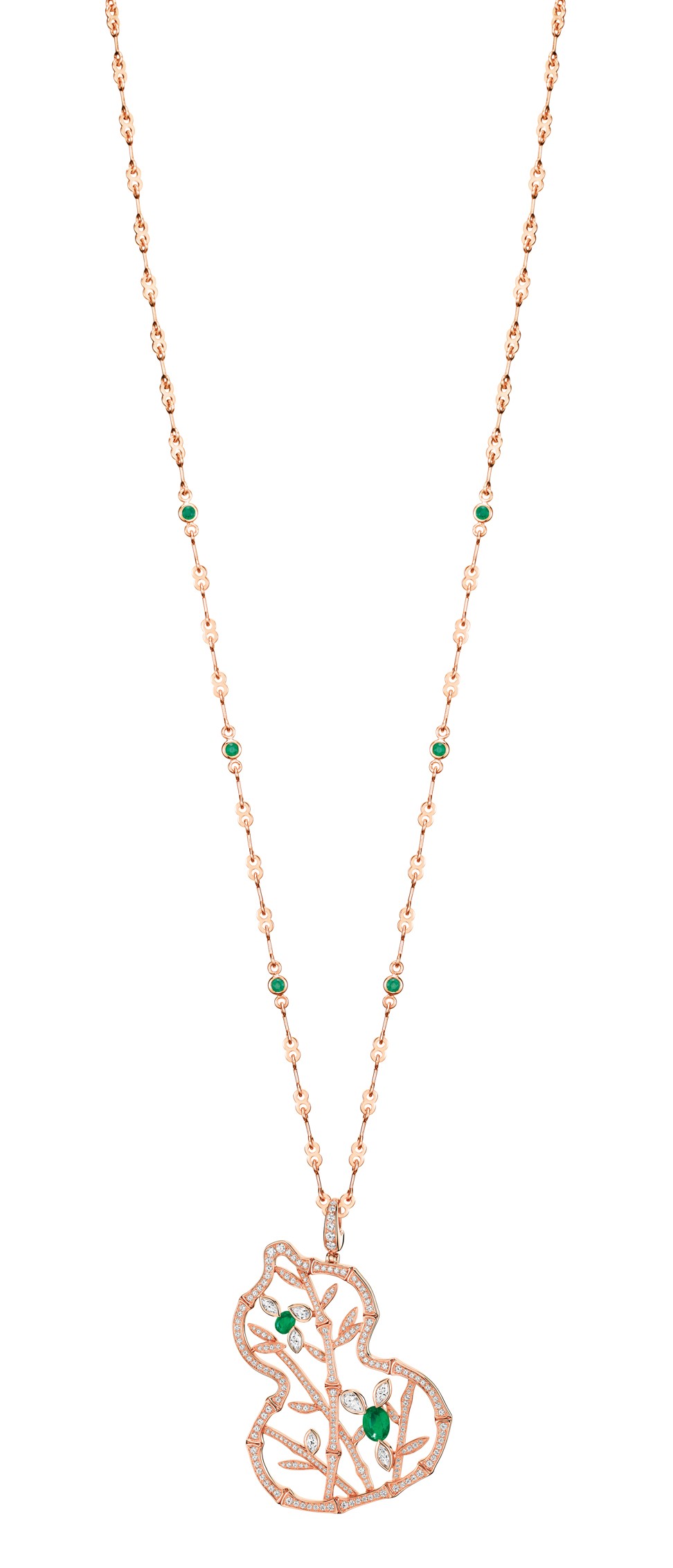 Qeelin’s fine jewellery Wulu Bamboo Lace necklace, which features a 32-inch rose gold chain.