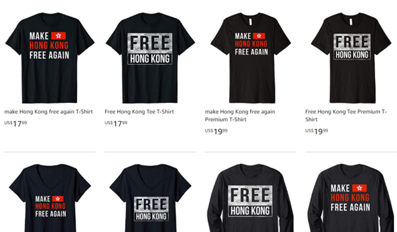 Amazon has come under fire online in China over its Hong Kong pro-protest T-shirts. Photo: Screenshot of amazon.com