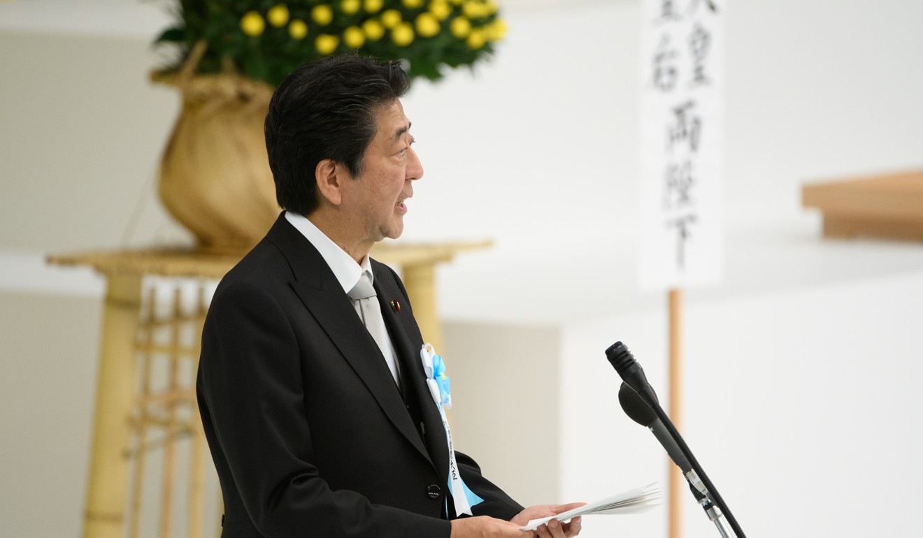 Japan's Prime Minister Shinzo Abe marked the anniversary of World War II’s end on August 15 by sending an offering to the Yasukuni Shrine, which honours Japanese war dead – including World War II-era war criminals – one of many actions that has infuriated Japan’s neighbours. Photo: Bloomberg